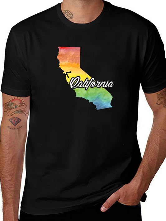 California State Pride T-Shirt - Rainbow Watercolor Design