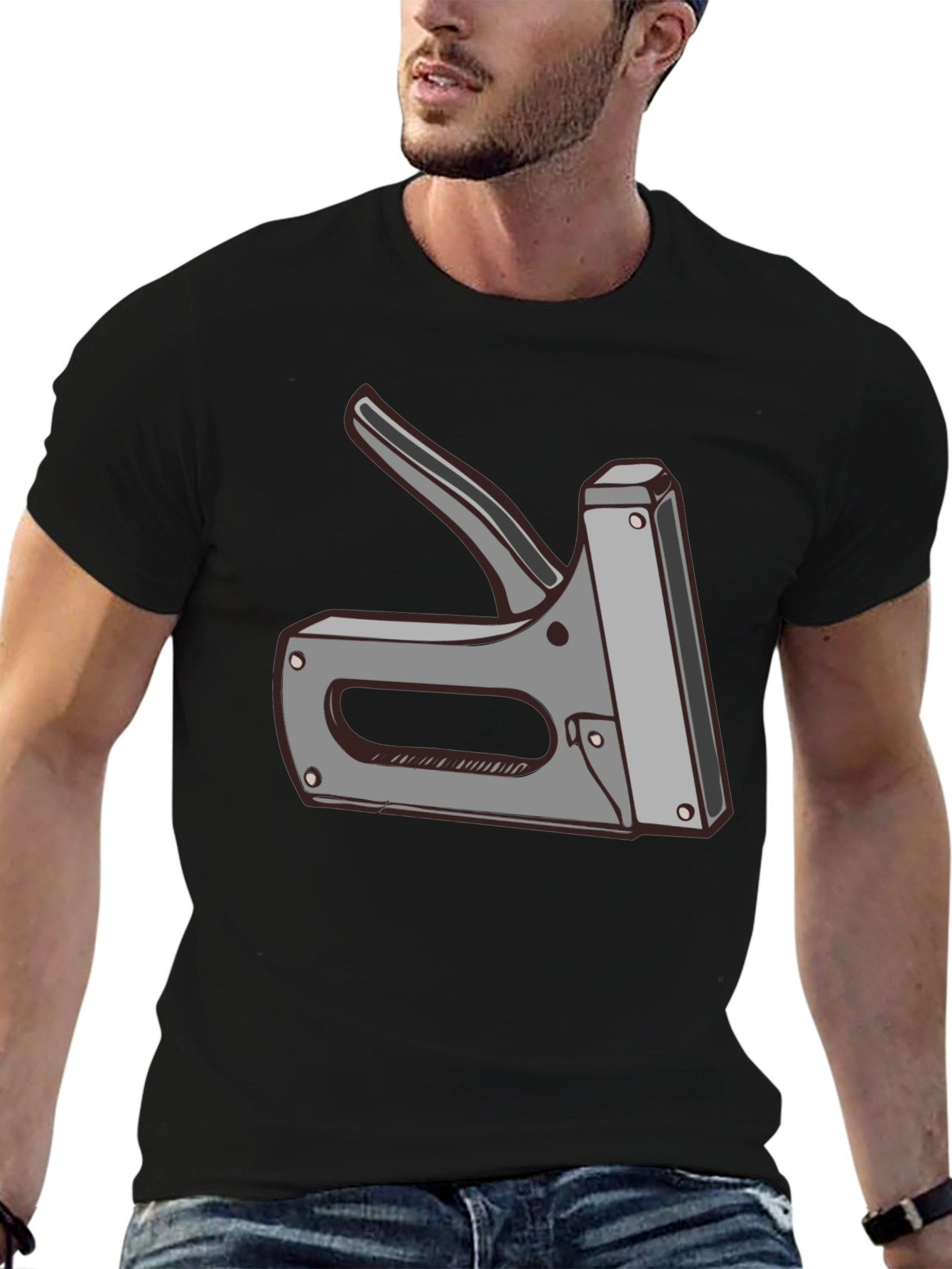 Staple Gun Graphic Tee - Black Cotton T-Shirt