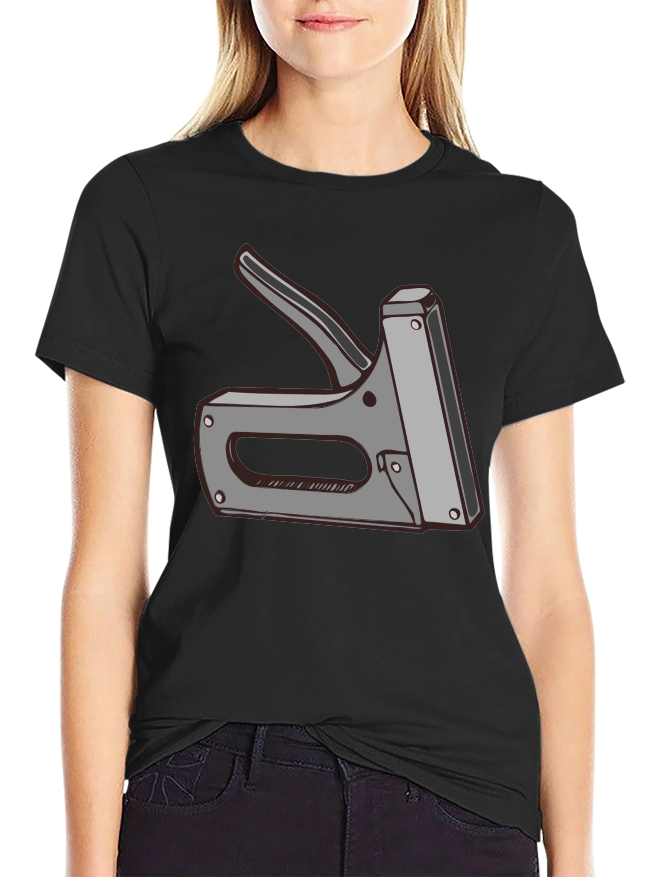 Staple Gun Graphic Tee - Black Cotton T-Shirt