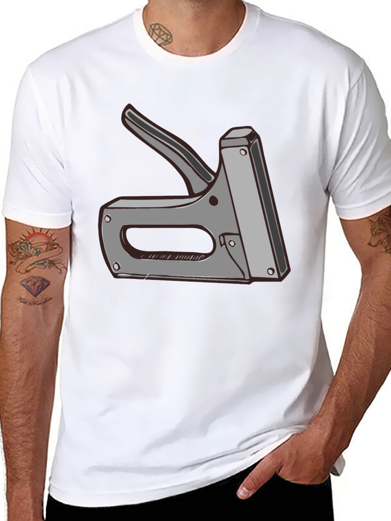 Staple Gun Graphic Tee - Black Cotton T-Shirt