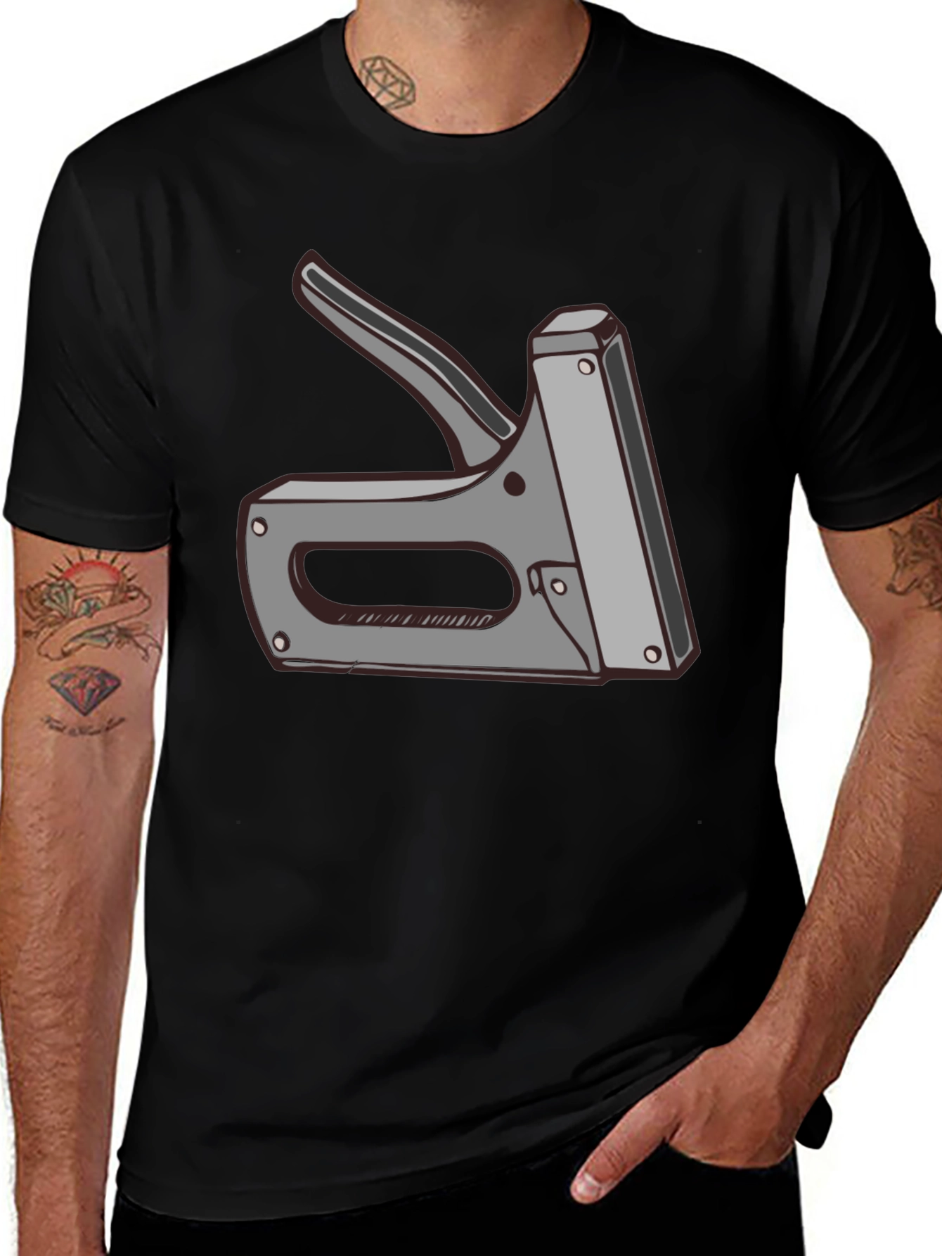 Staple Gun Graphic Tee - Black Cotton T-Shirt
