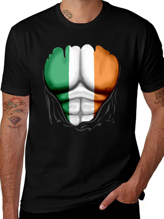 Ireland Flag Ripped Abs Mens T-Shirt