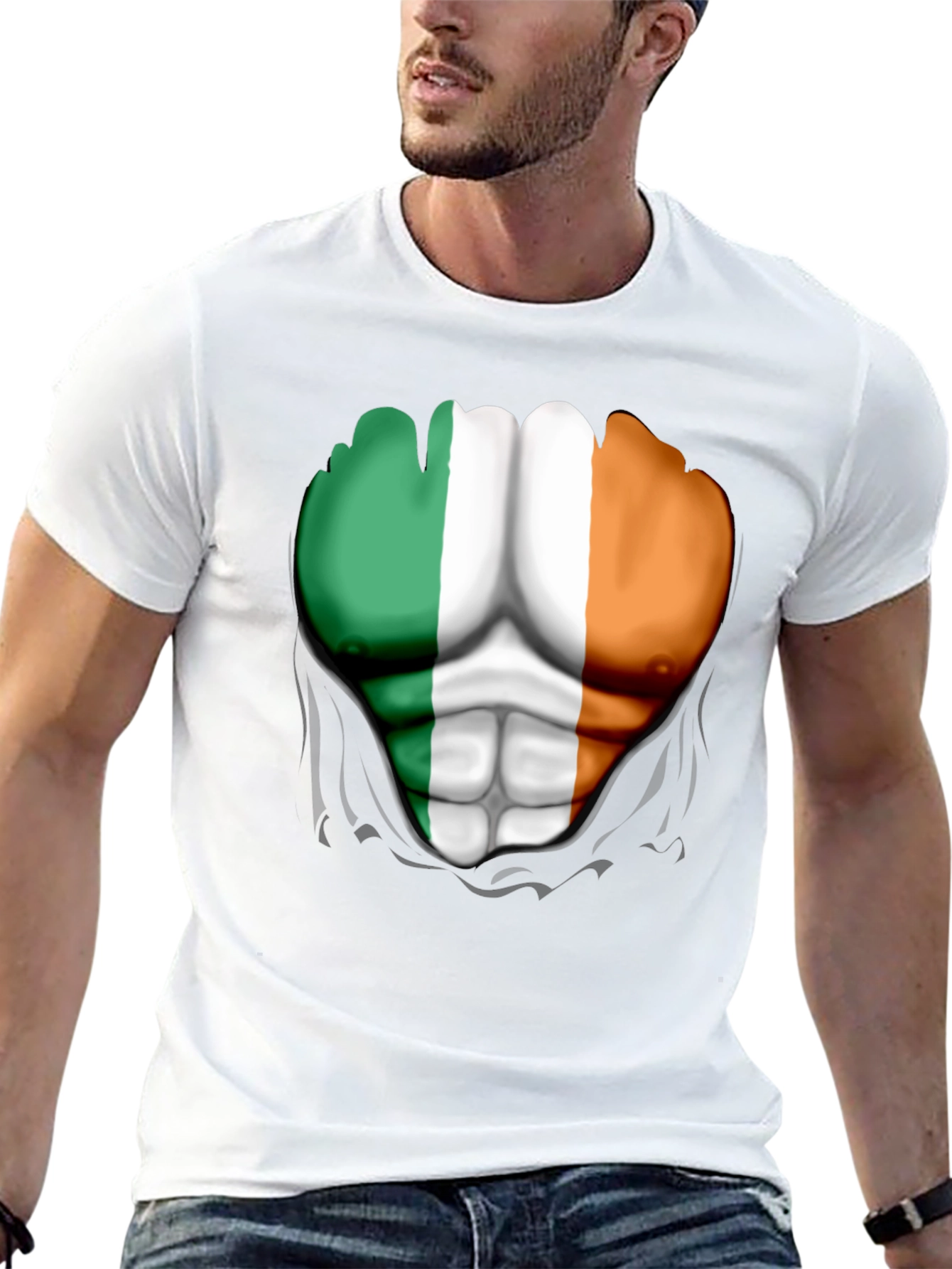 Ireland Flag Ripped Abs Mens T-Shirt
