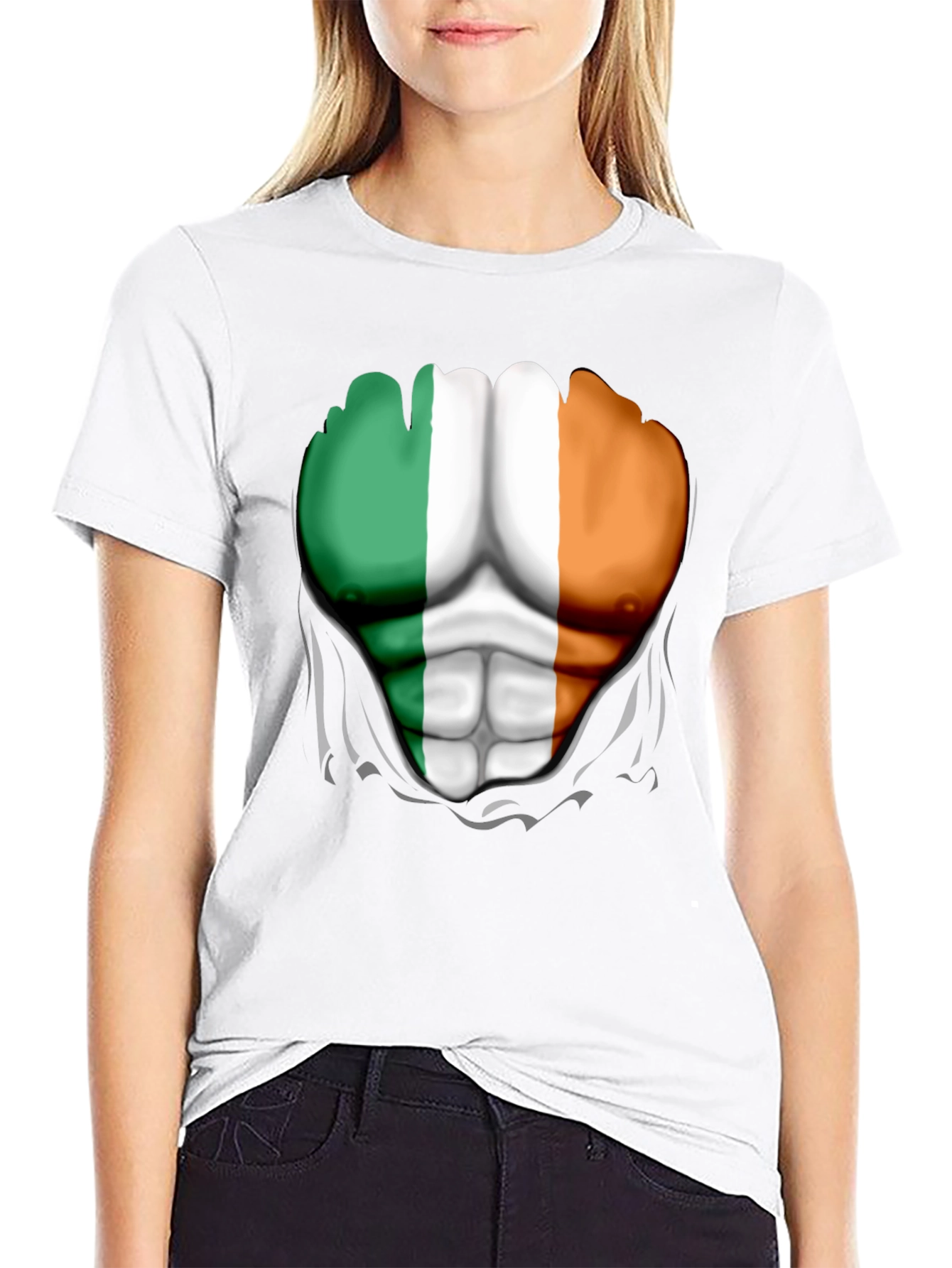 Ireland Flag Ripped Abs Mens T-Shirt