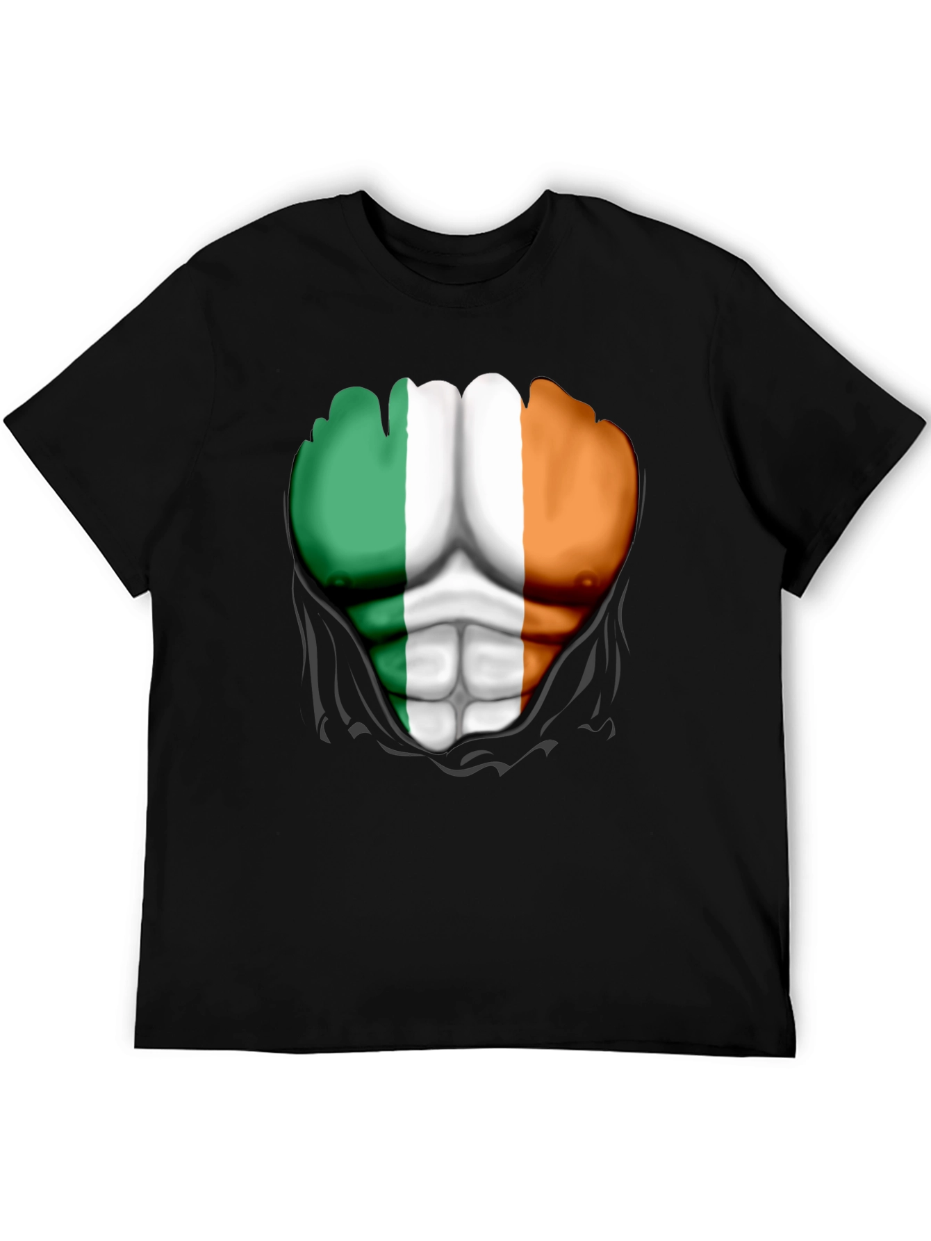 Ireland Flag Ripped Abs Mens T-Shirt