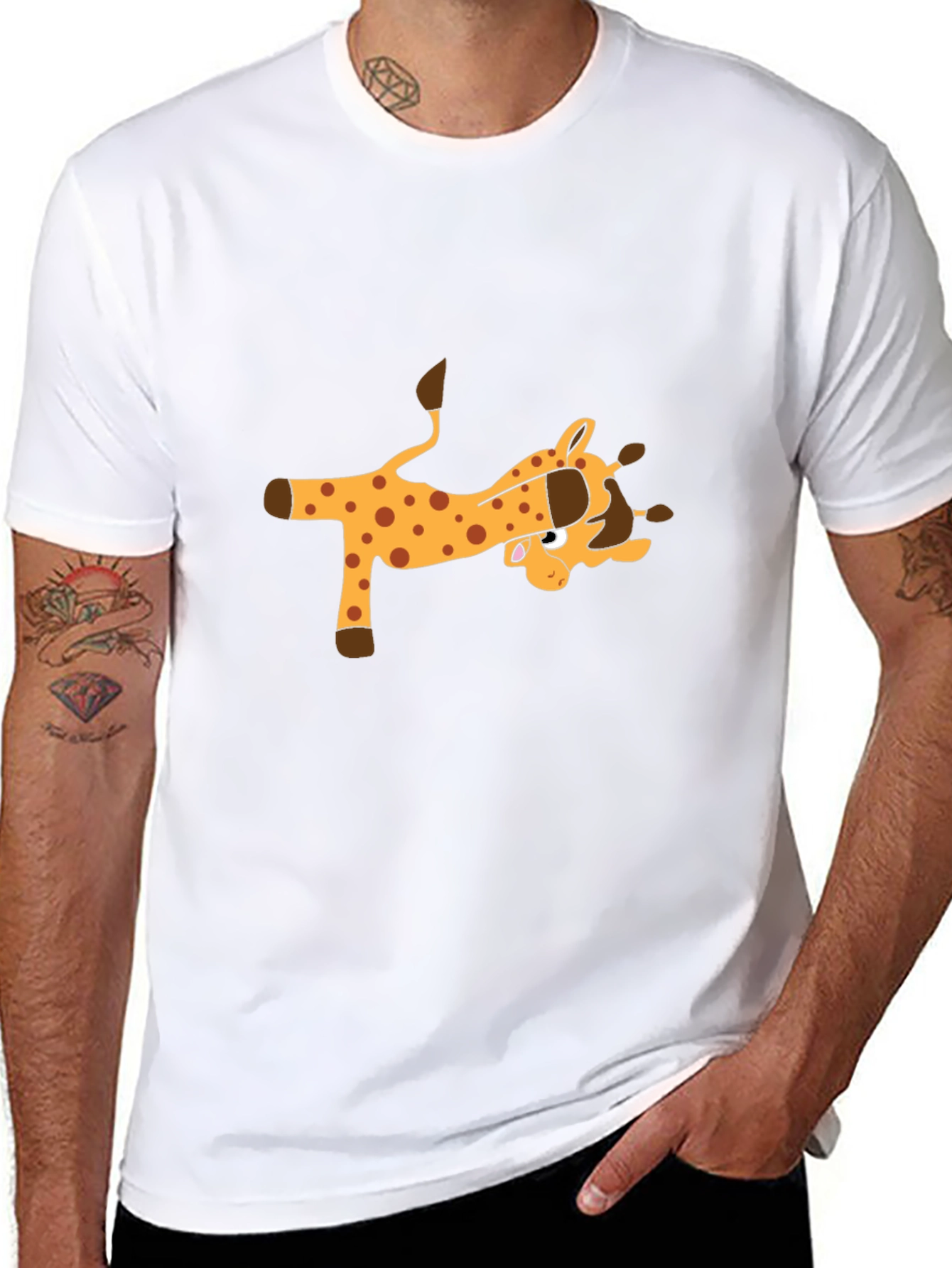 Cartoon Giraffe Black T-Shirt