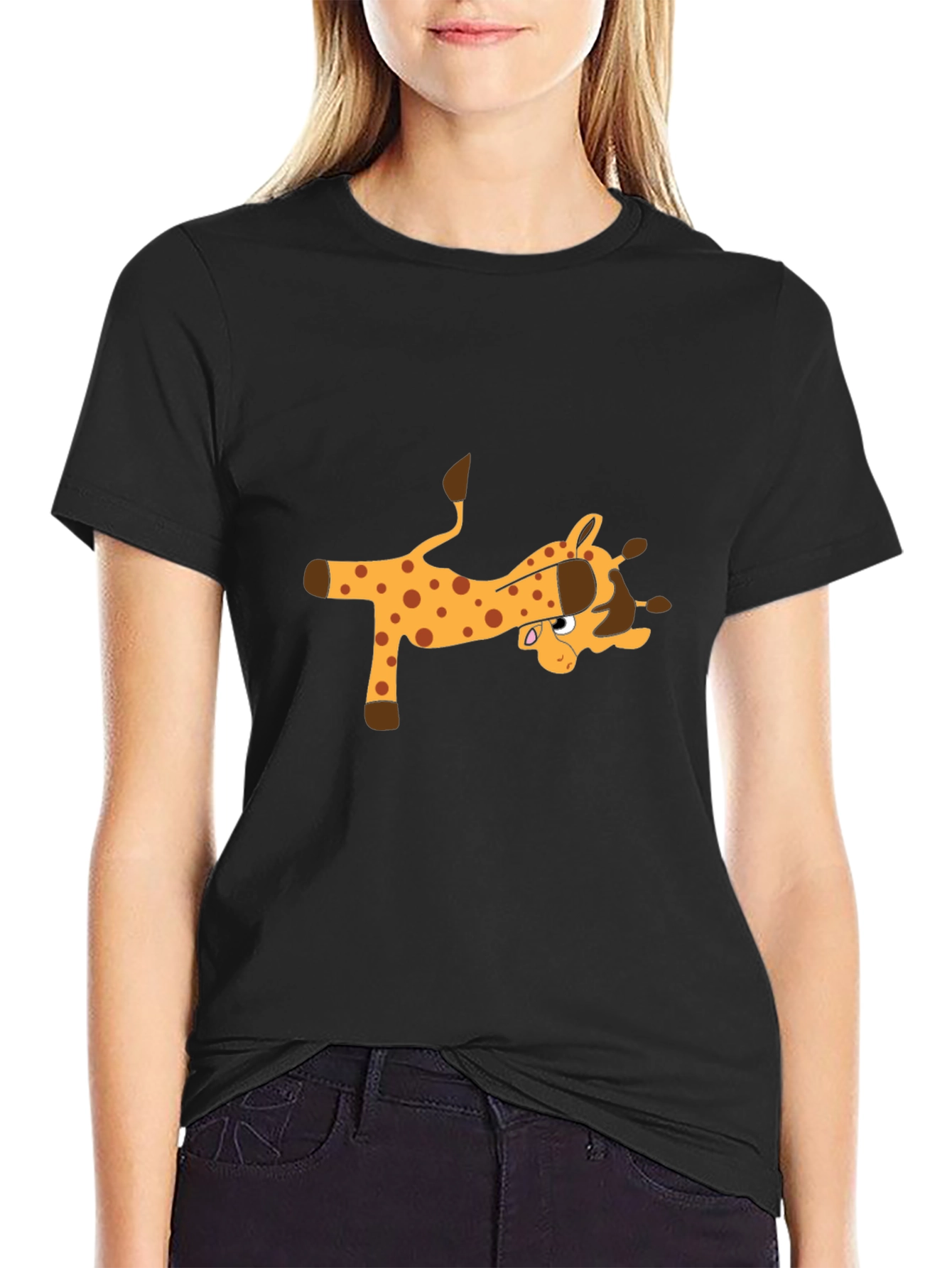 Cartoon Giraffe Black T-Shirt