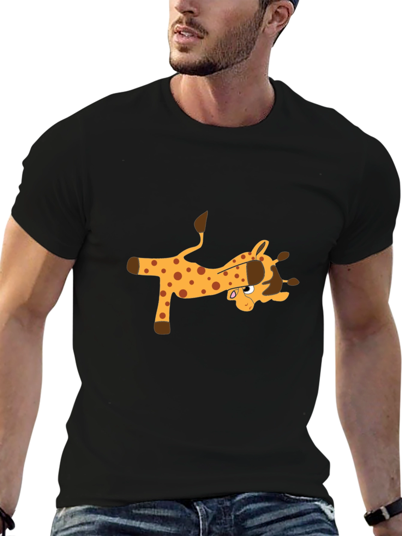 Cartoon Giraffe Black T-Shirt