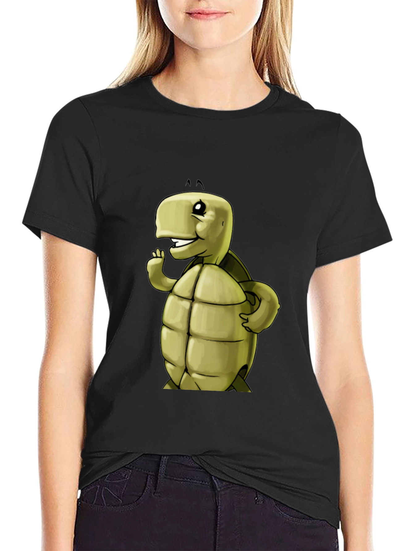 Cartoon Turtle Graphic Black T-Shirt