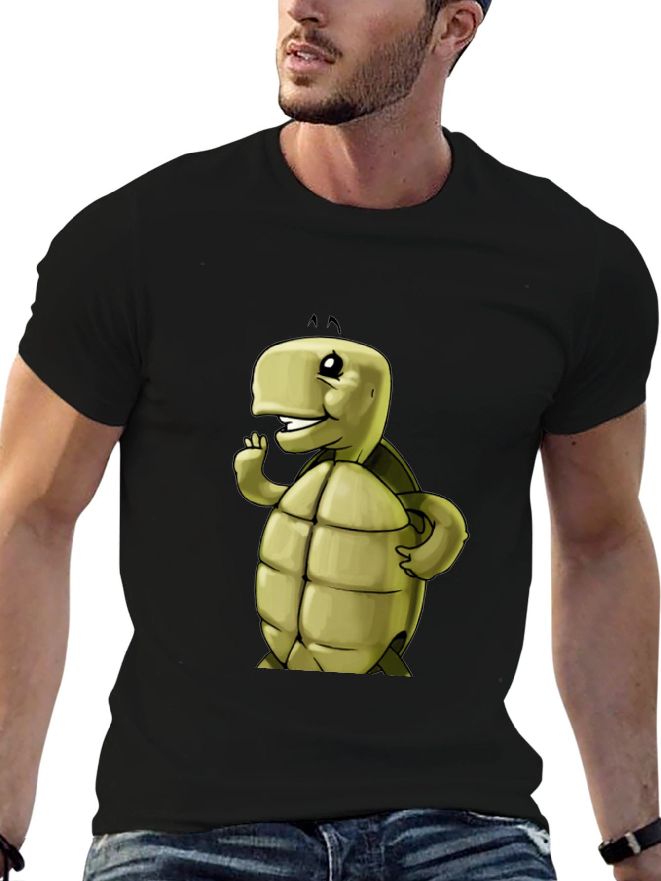 Cartoon Turtle Graphic Black T-Shirt