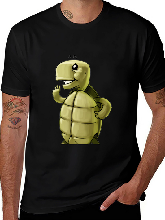 Cartoon Turtle Graphic Black T-Shirt