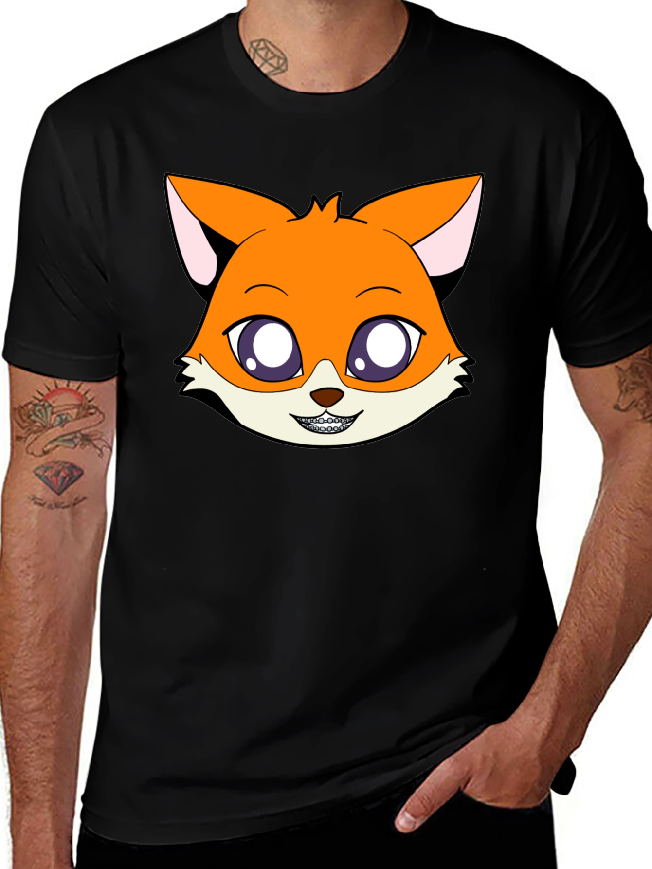 Cartoon Fox Graphic Tee - Unisex Black T-Shirt