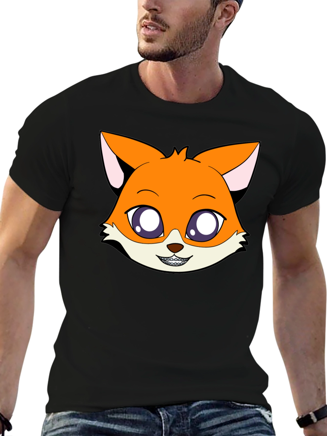 Cartoon Fox Graphic Tee - Unisex Black T-Shirt
