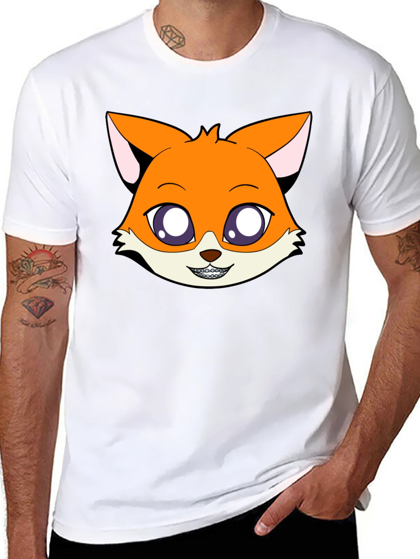 Cartoon Fox Graphic Tee - Unisex Black T-Shirt