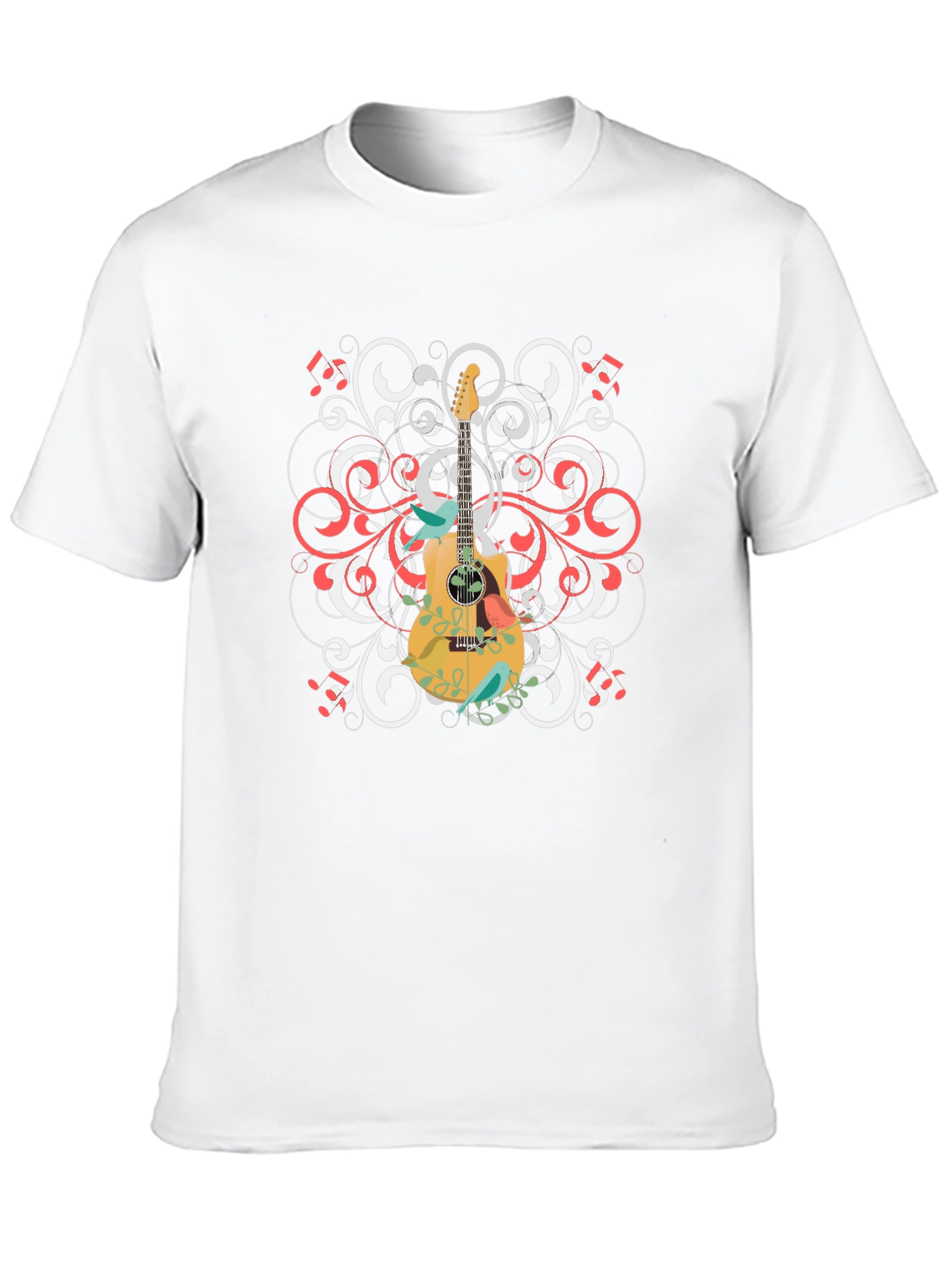 Guitar Floral Graphic Tee - Black Cotton Shirt