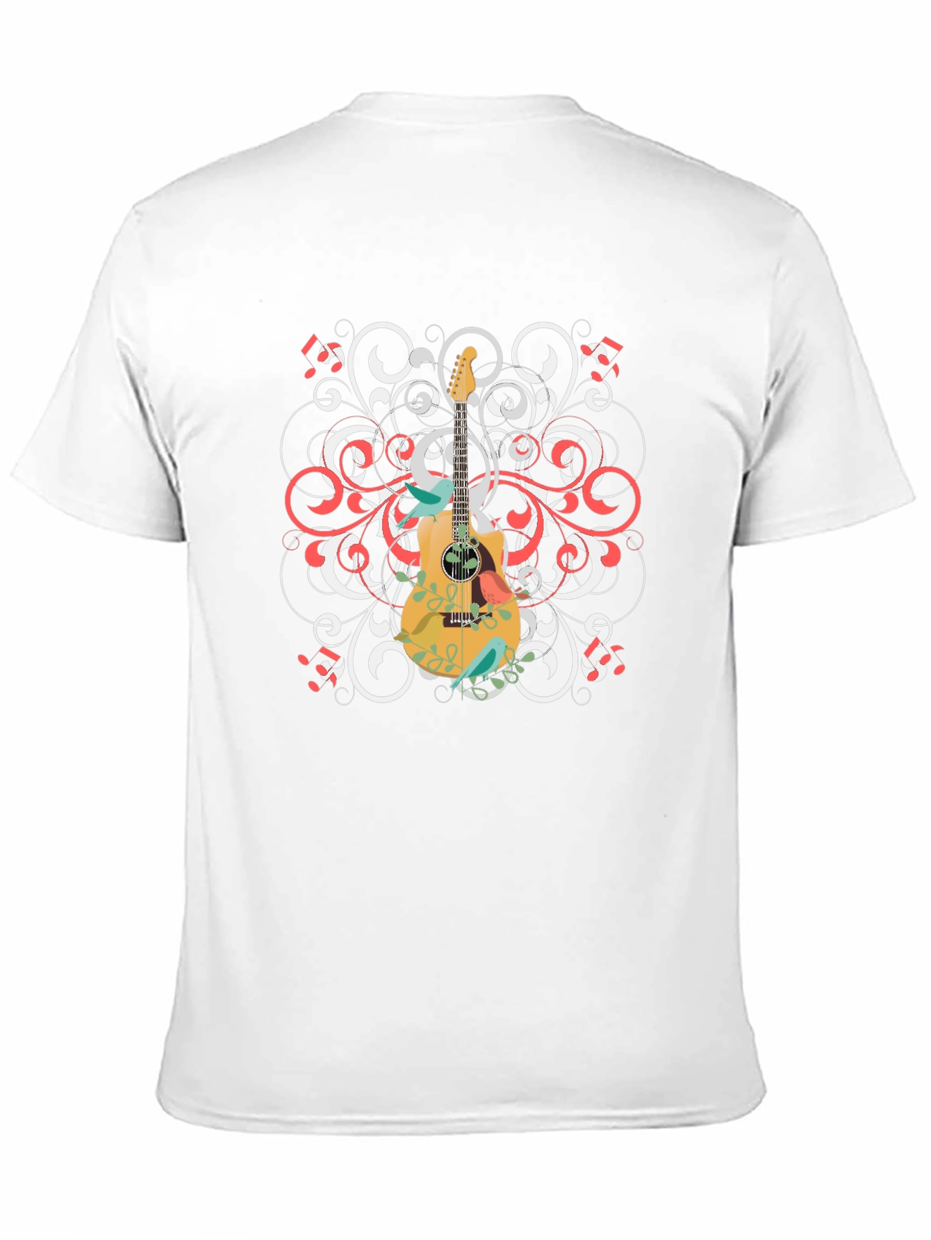 Guitar Floral Graphic Tee - Black Cotton Shirt