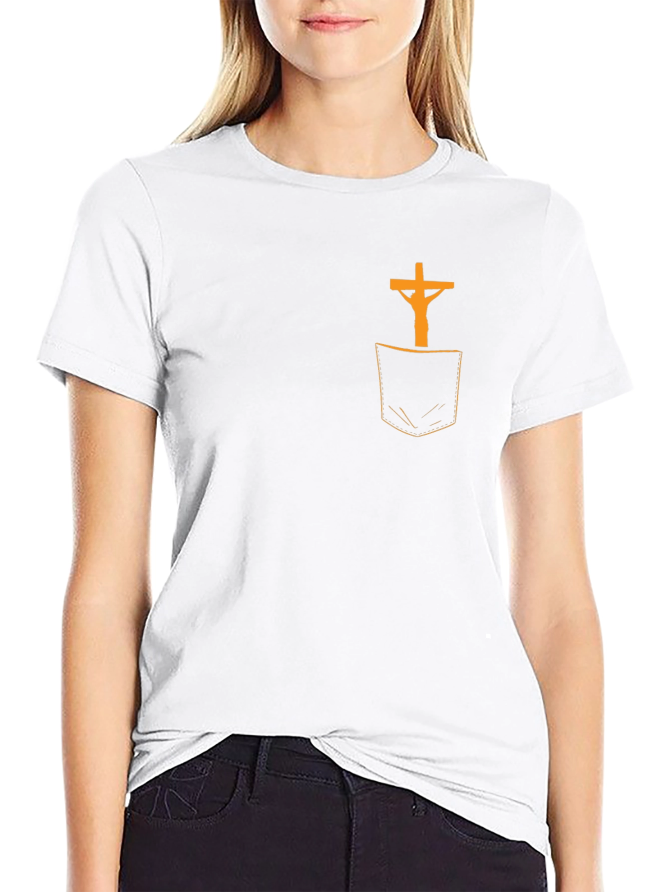 Cross in Pocket Graphic T-Shirt - Religious Tee
