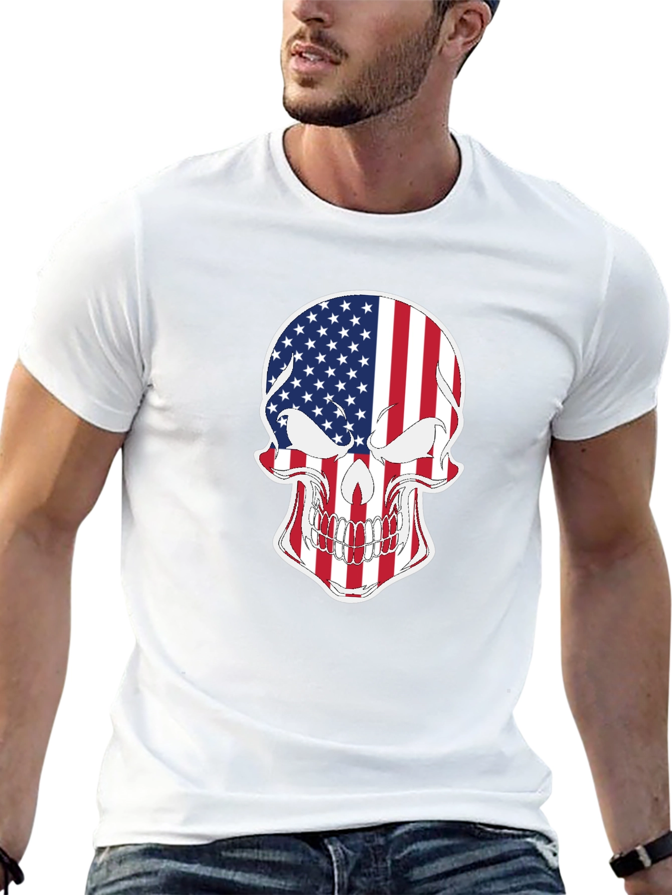 American Flag Skull Graphic T-Shirt