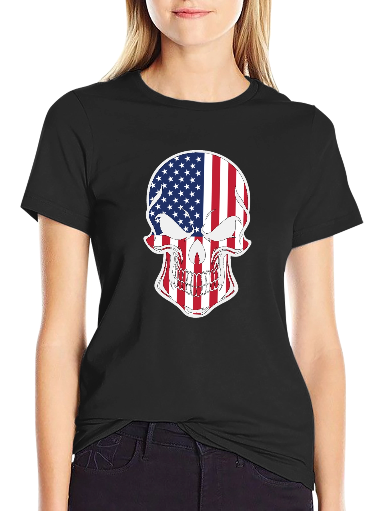 American Flag Skull Graphic T-Shirt