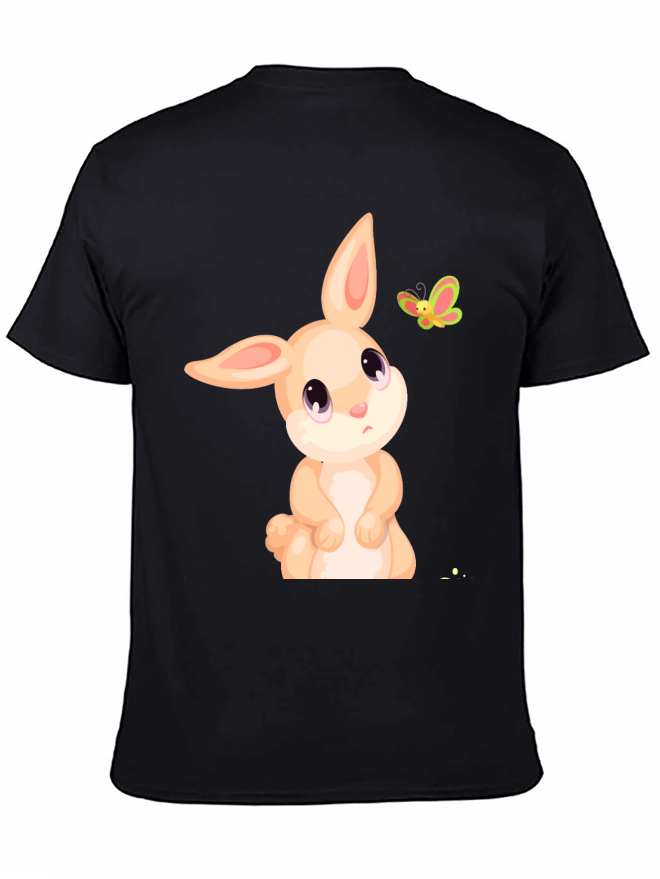 Cute Bunny & Butterfly Graphic Tee - Black