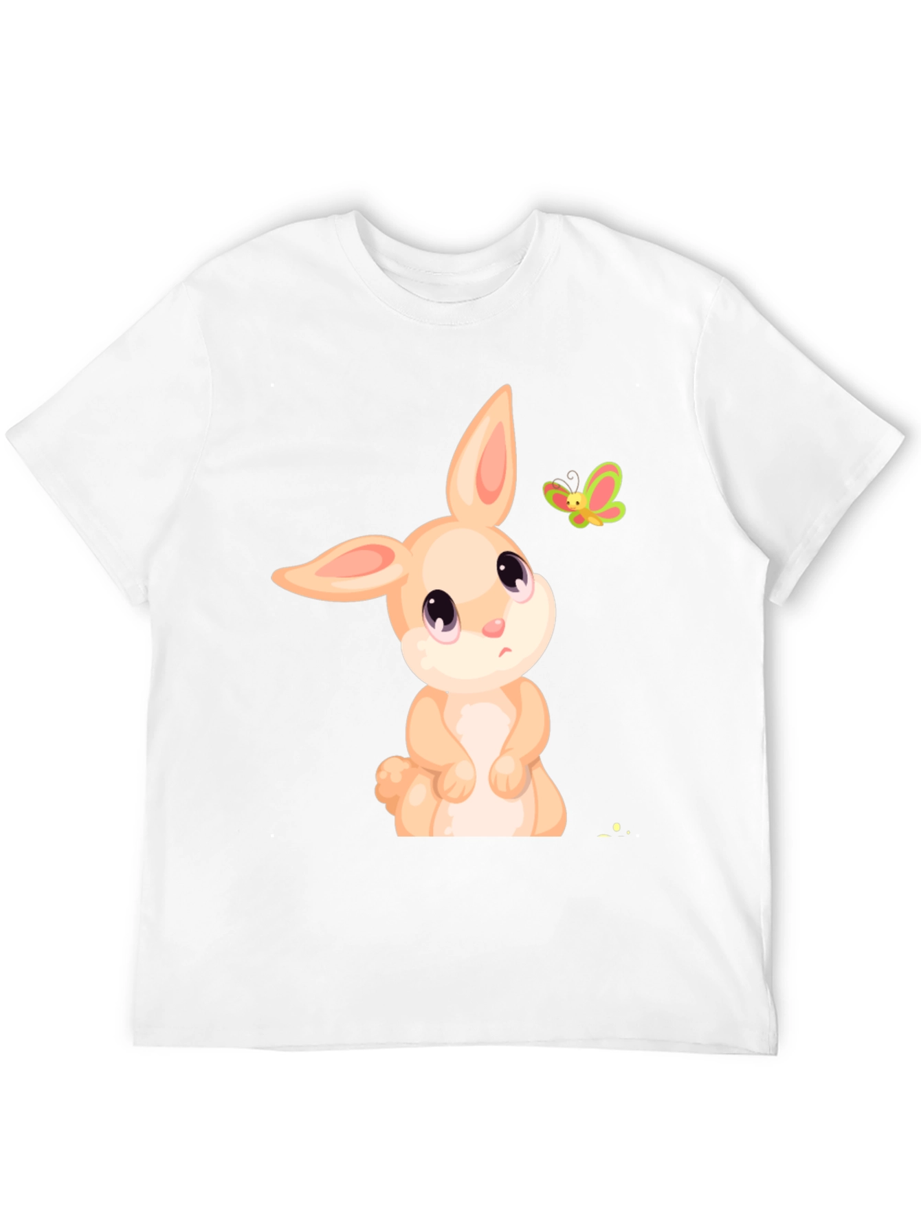 Cute Bunny & Butterfly Graphic Tee - Black