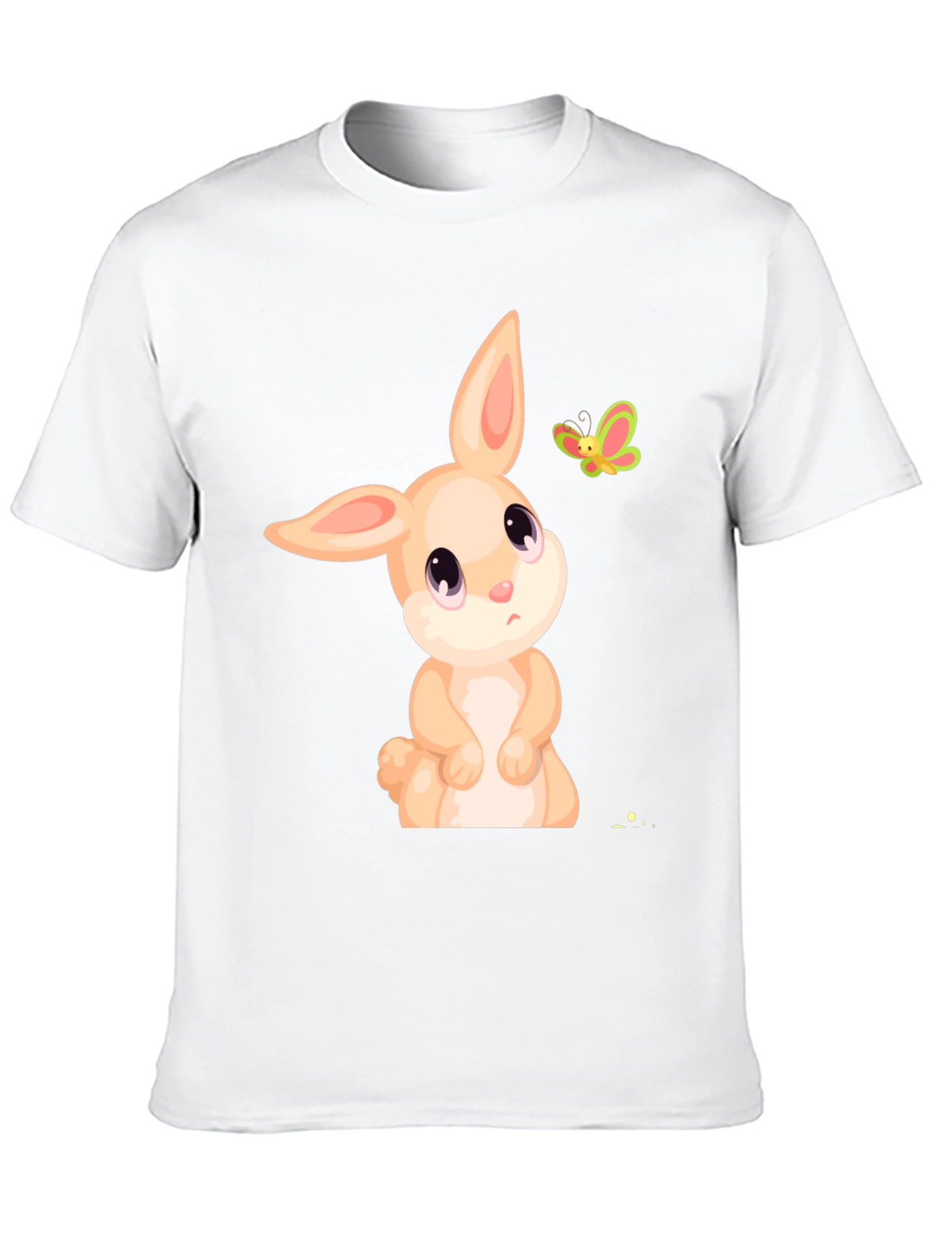 Cute Bunny & Butterfly Graphic Tee - Black