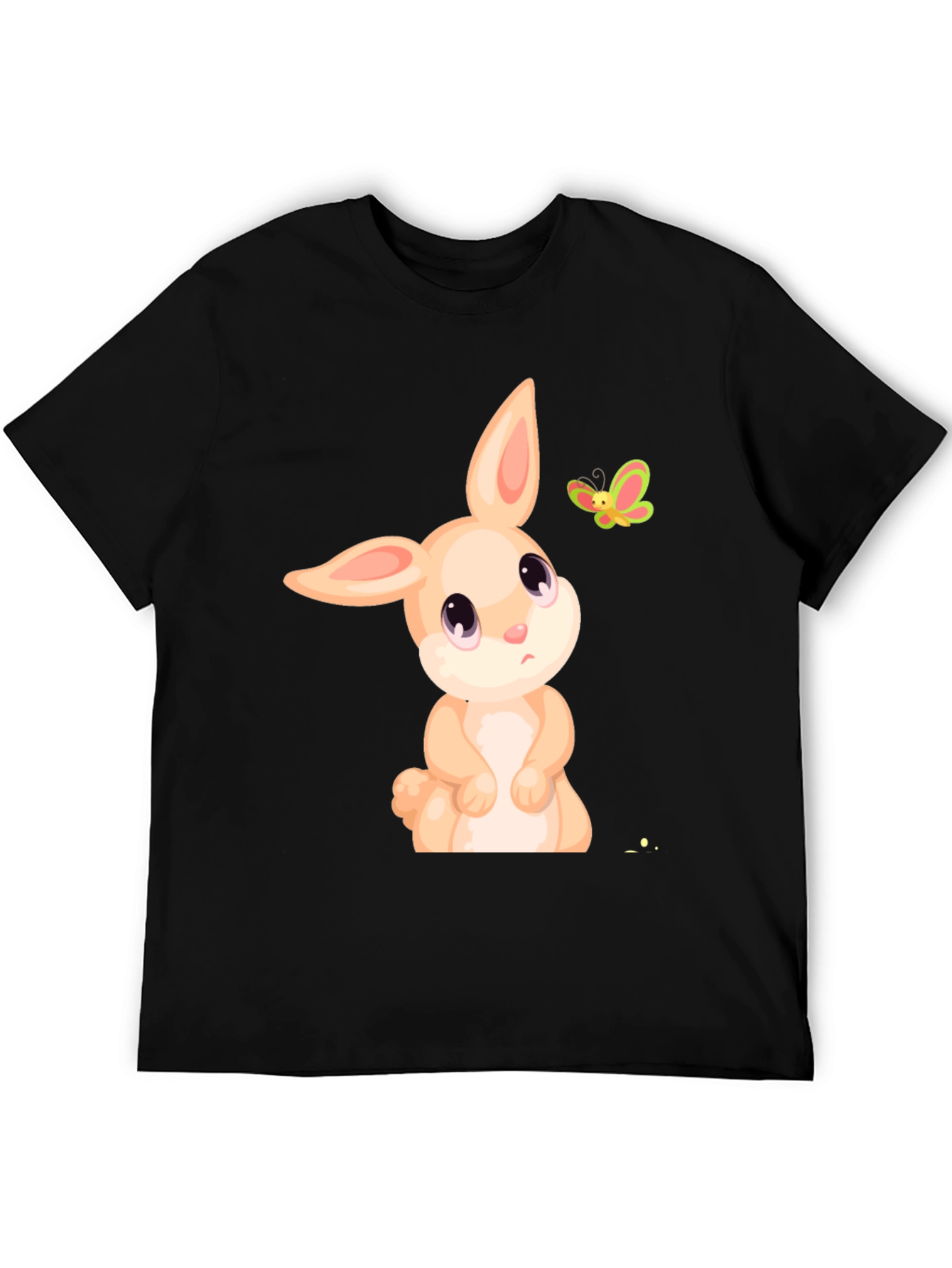 Cute Bunny & Butterfly Graphic Tee - Black