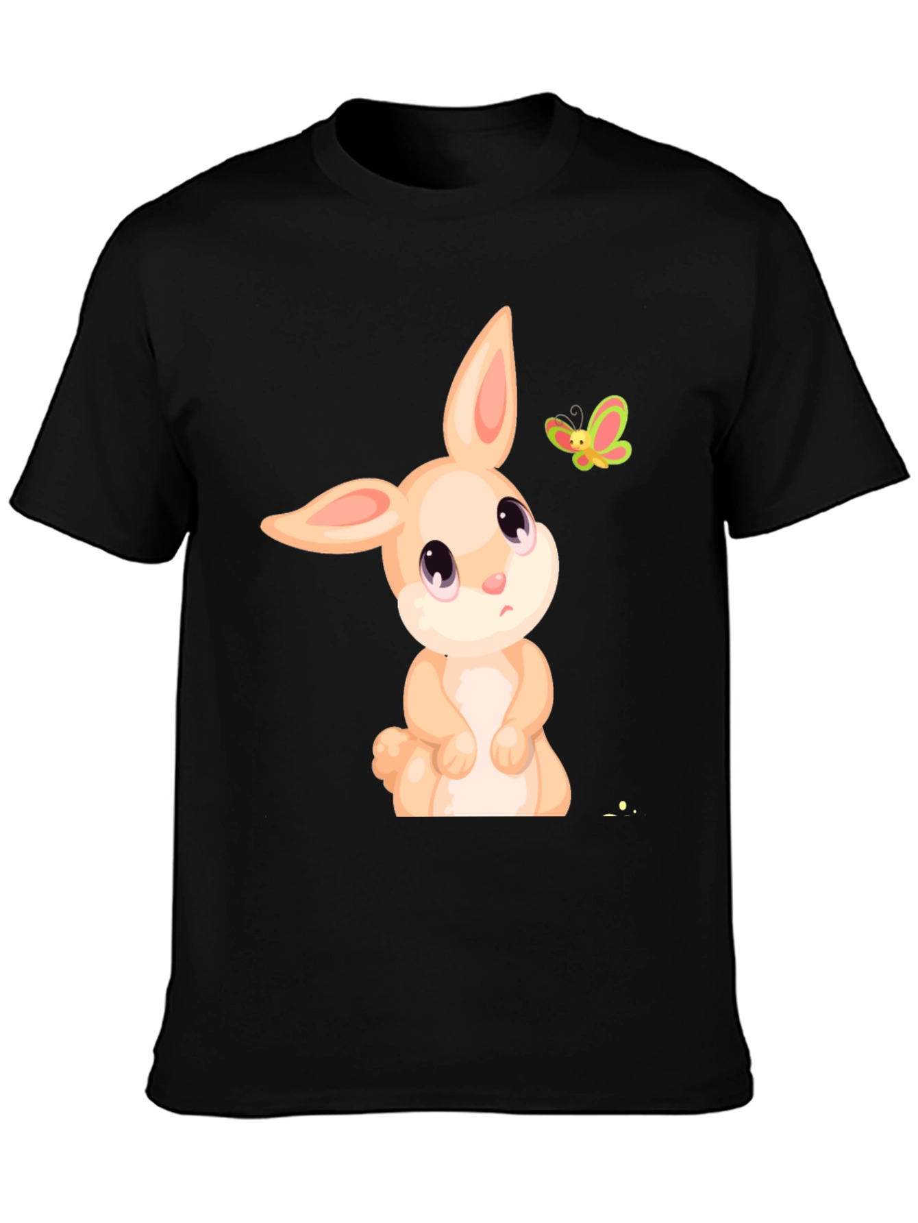 Cute Bunny & Butterfly Graphic Tee - Black