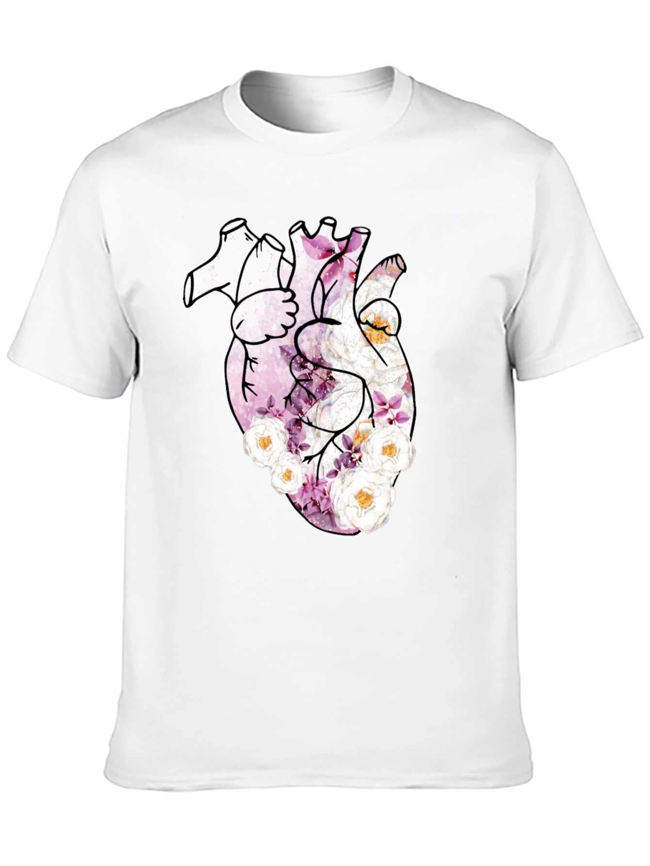 Floral Heart Print Black T-Shirt