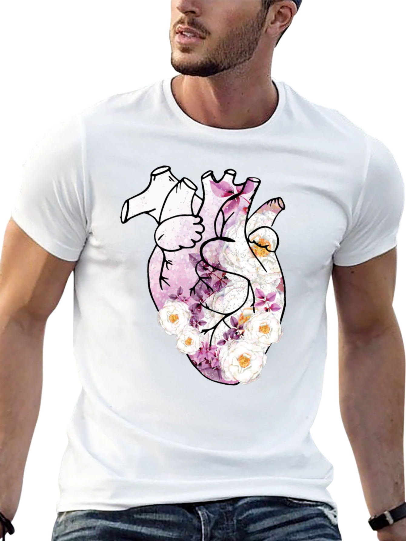 Floral Heart Print Black T-Shirt