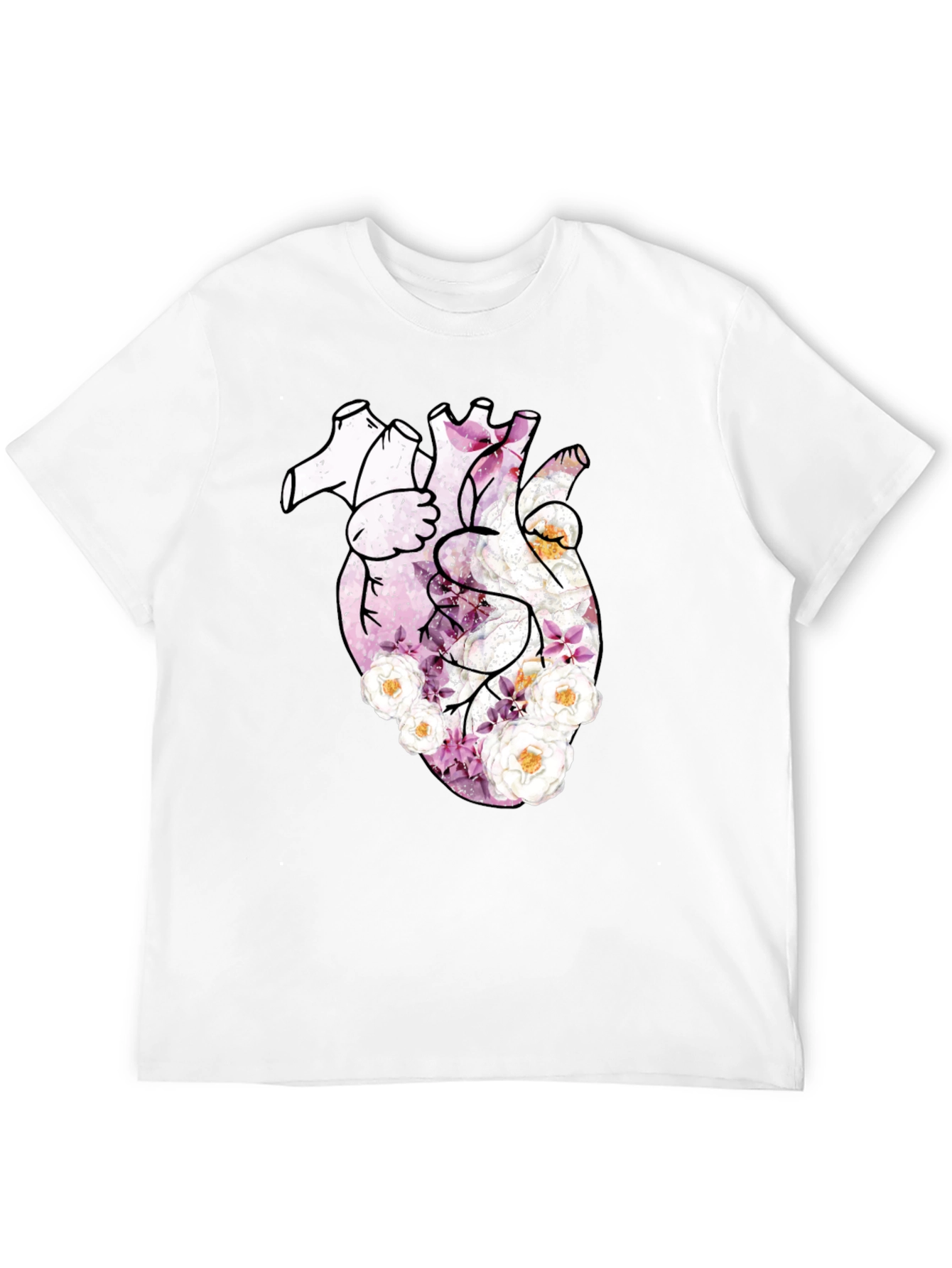 Floral Heart Print Black T-Shirt