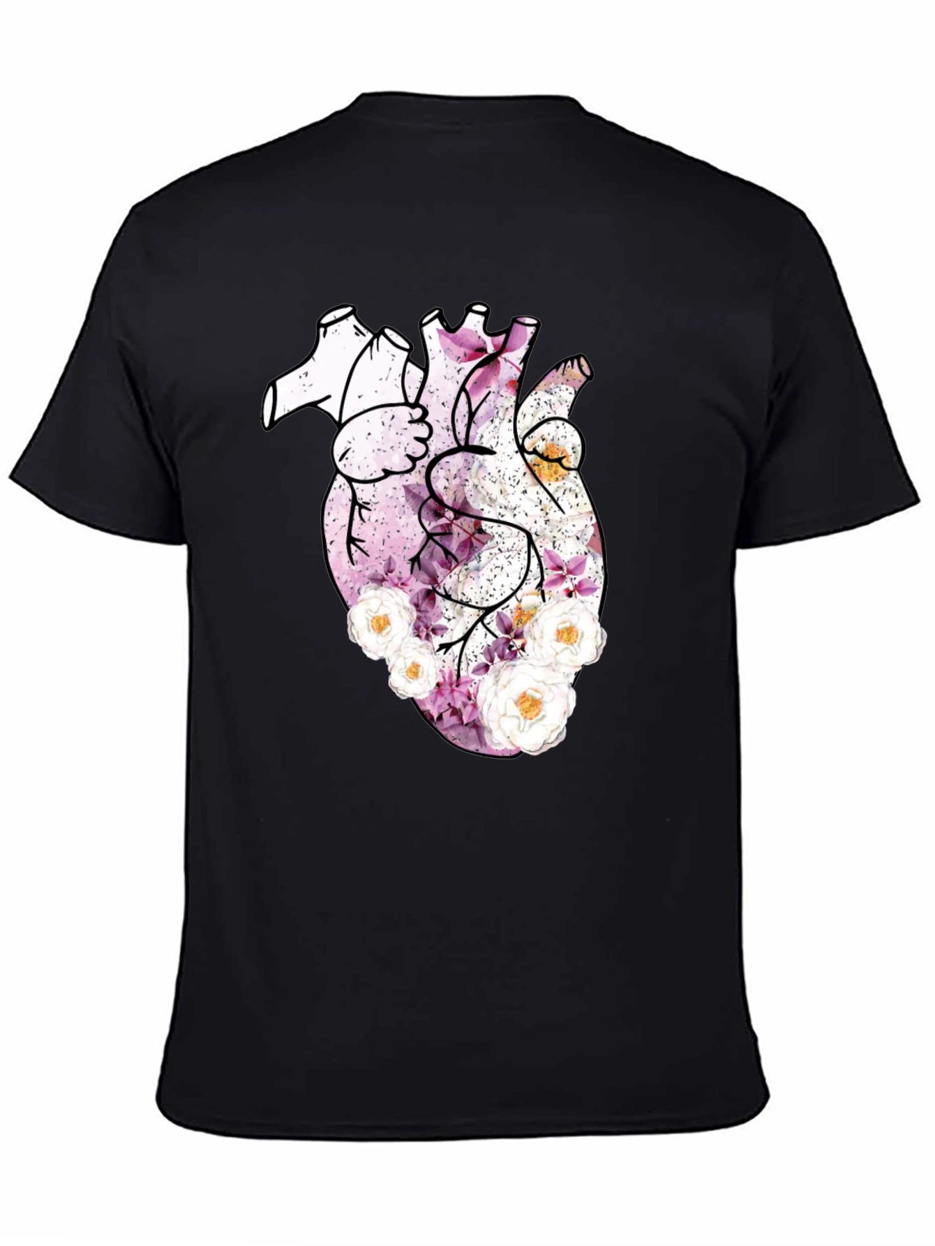 Floral Heart Print Black T-Shirt
