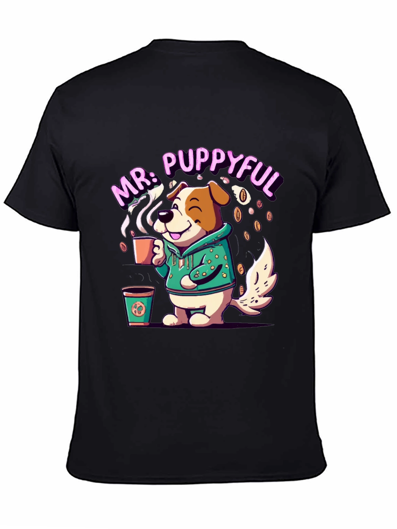 Mr. Puppyful Coffee Lover Black T-Shirt