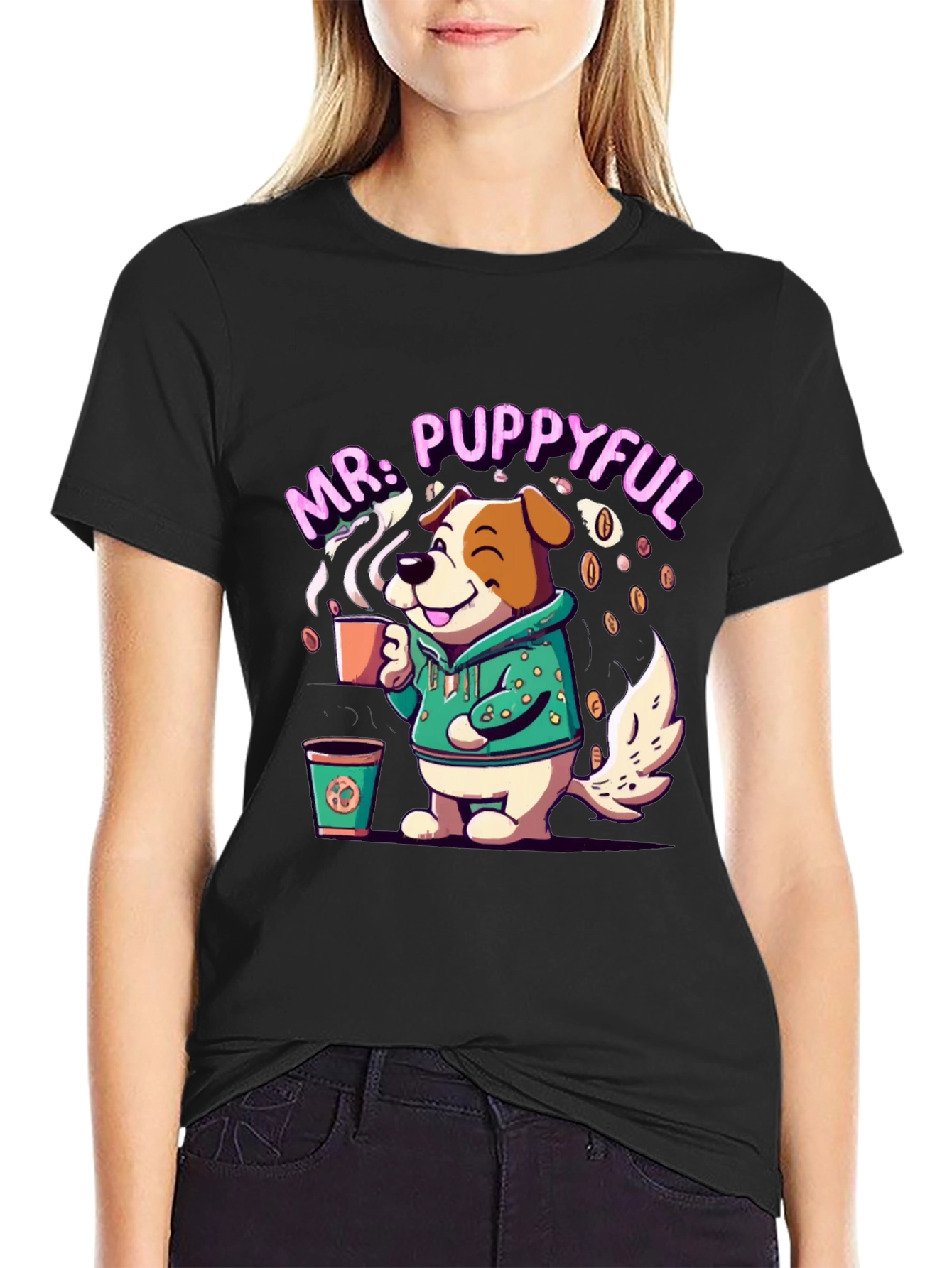 Mr. Puppyful Coffee Lover Black T-Shirt