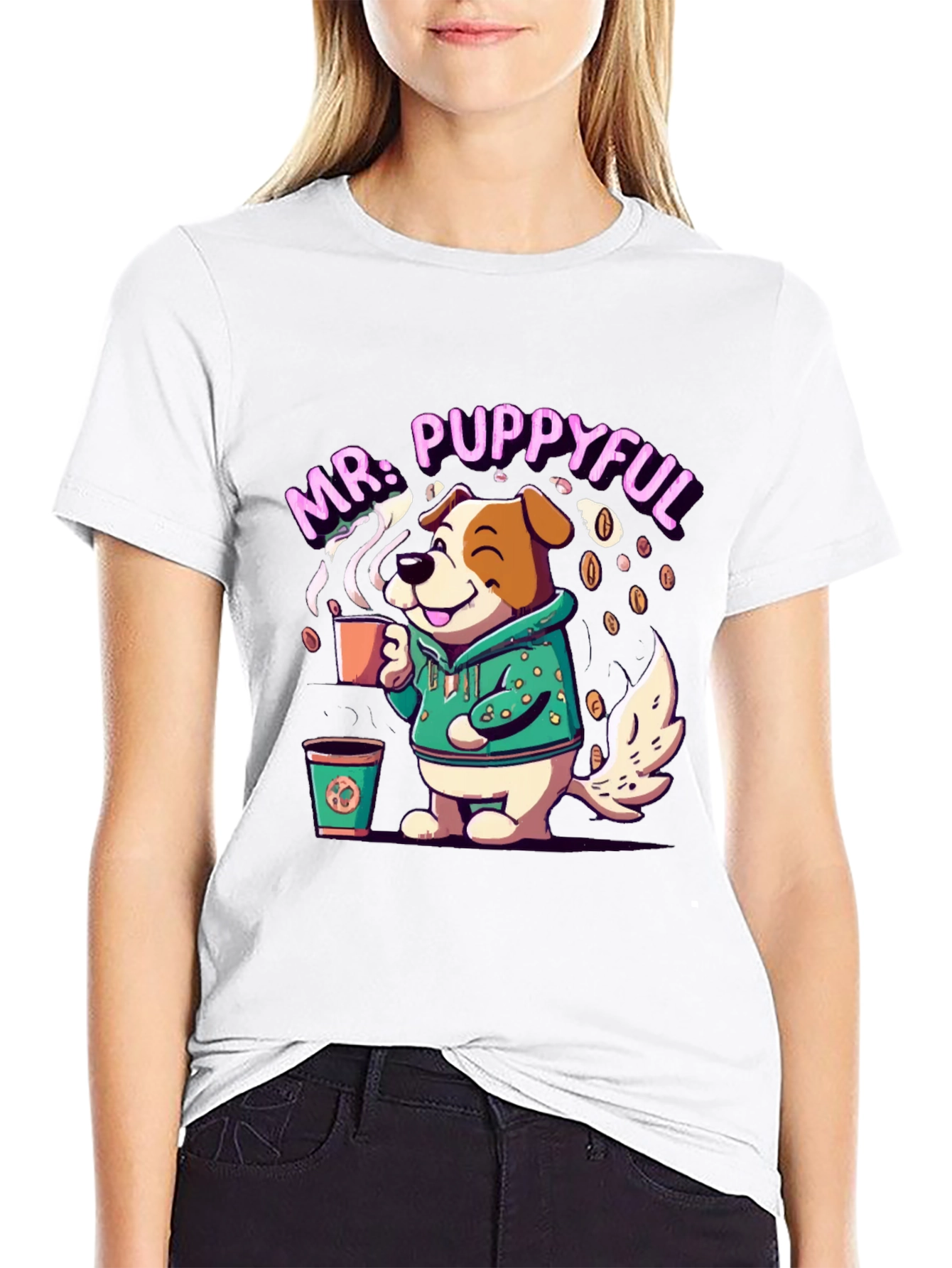 Mr. Puppyful Coffee Lover Black T-Shirt