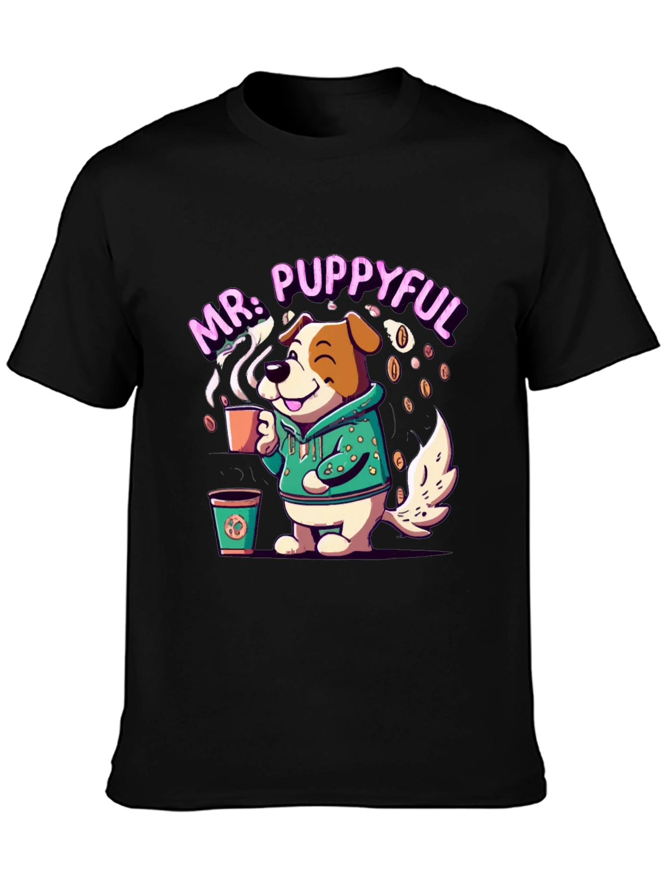 Mr. Puppyful Coffee Lover Black T-Shirt