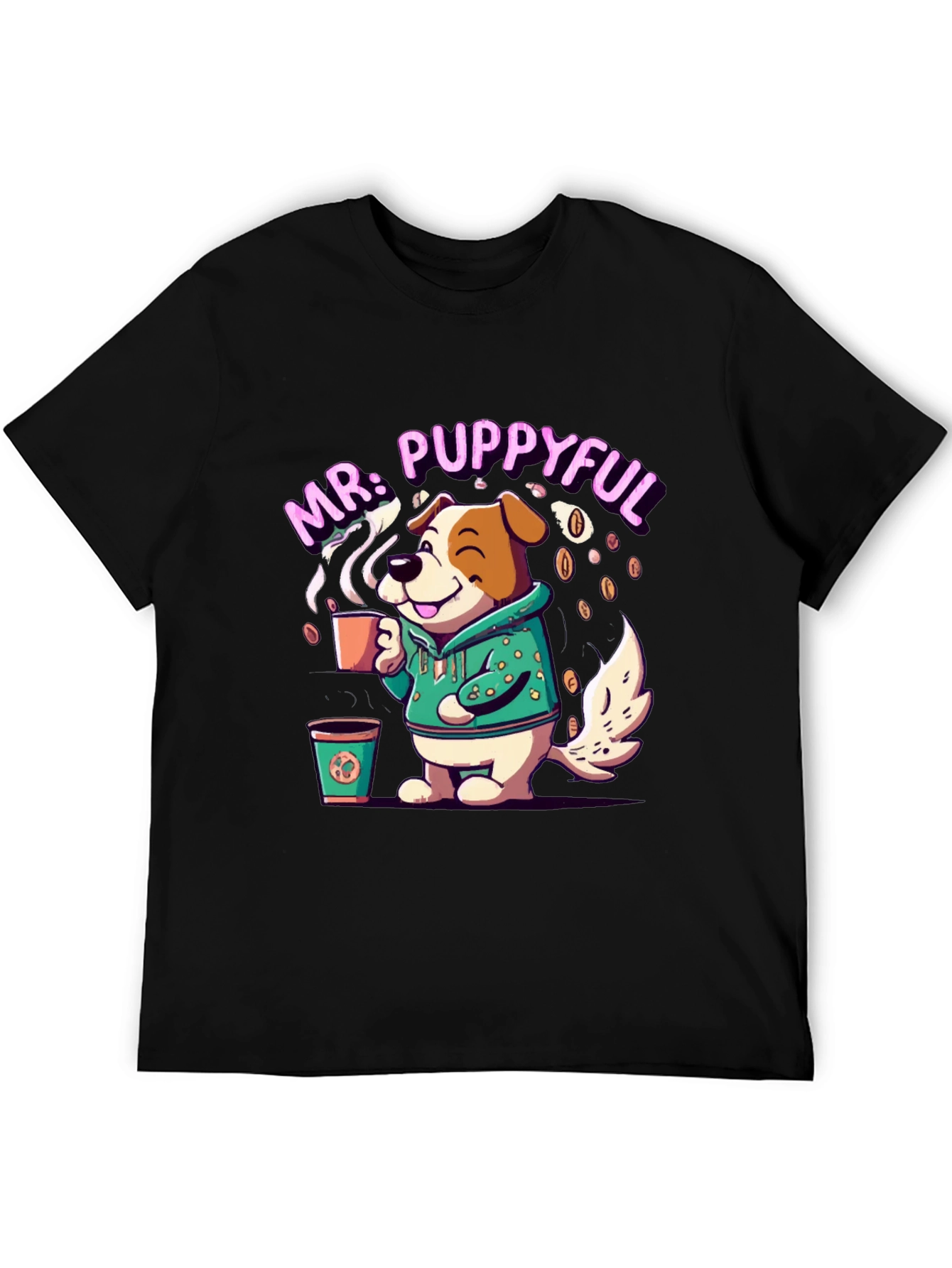 Mr. Puppyful Coffee Lover Black T-Shirt