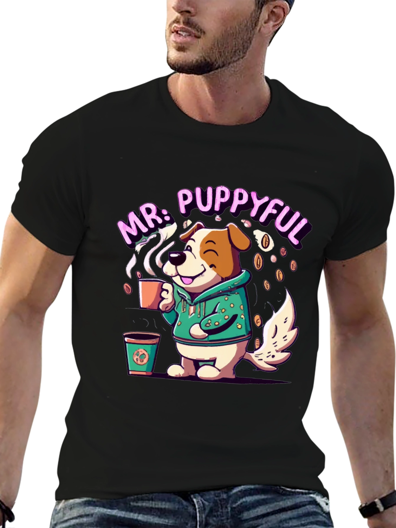 Mr. Puppyful Coffee Lover Black T-Shirt