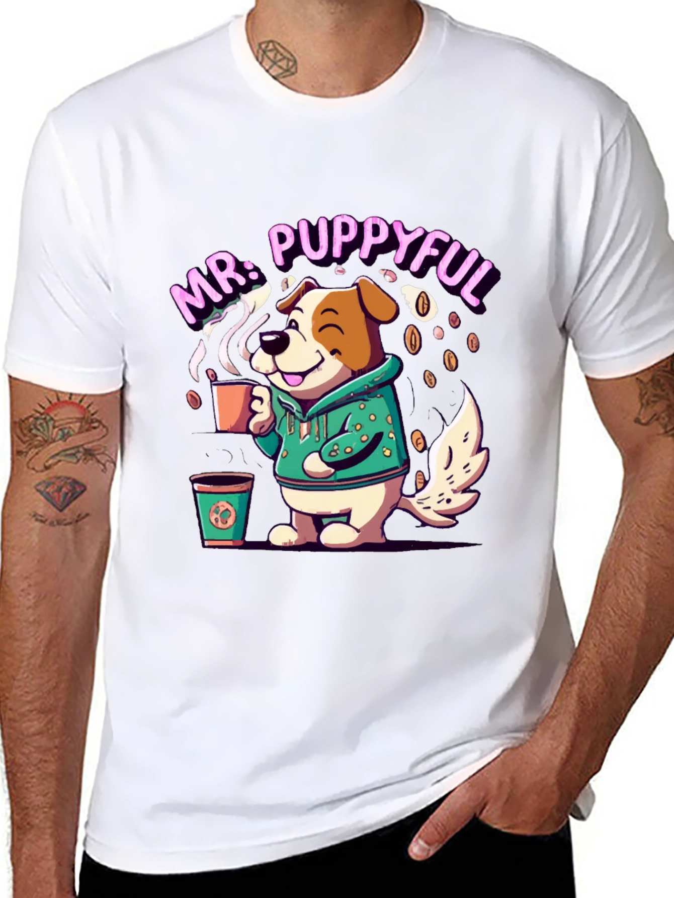 Mr. Puppyful Coffee Lover Black T-Shirt