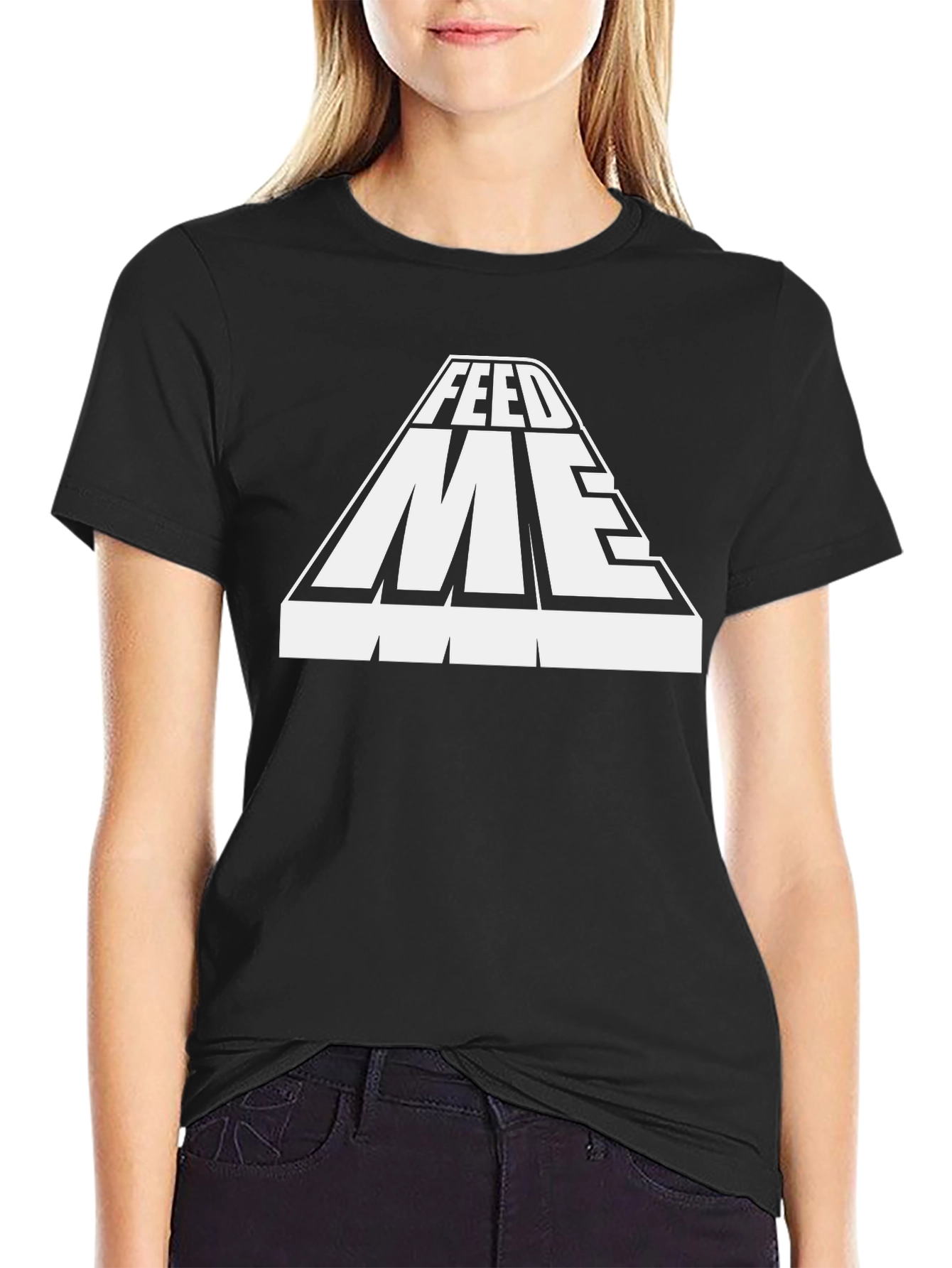 Feed Me Graphic Print Black T-Shirt