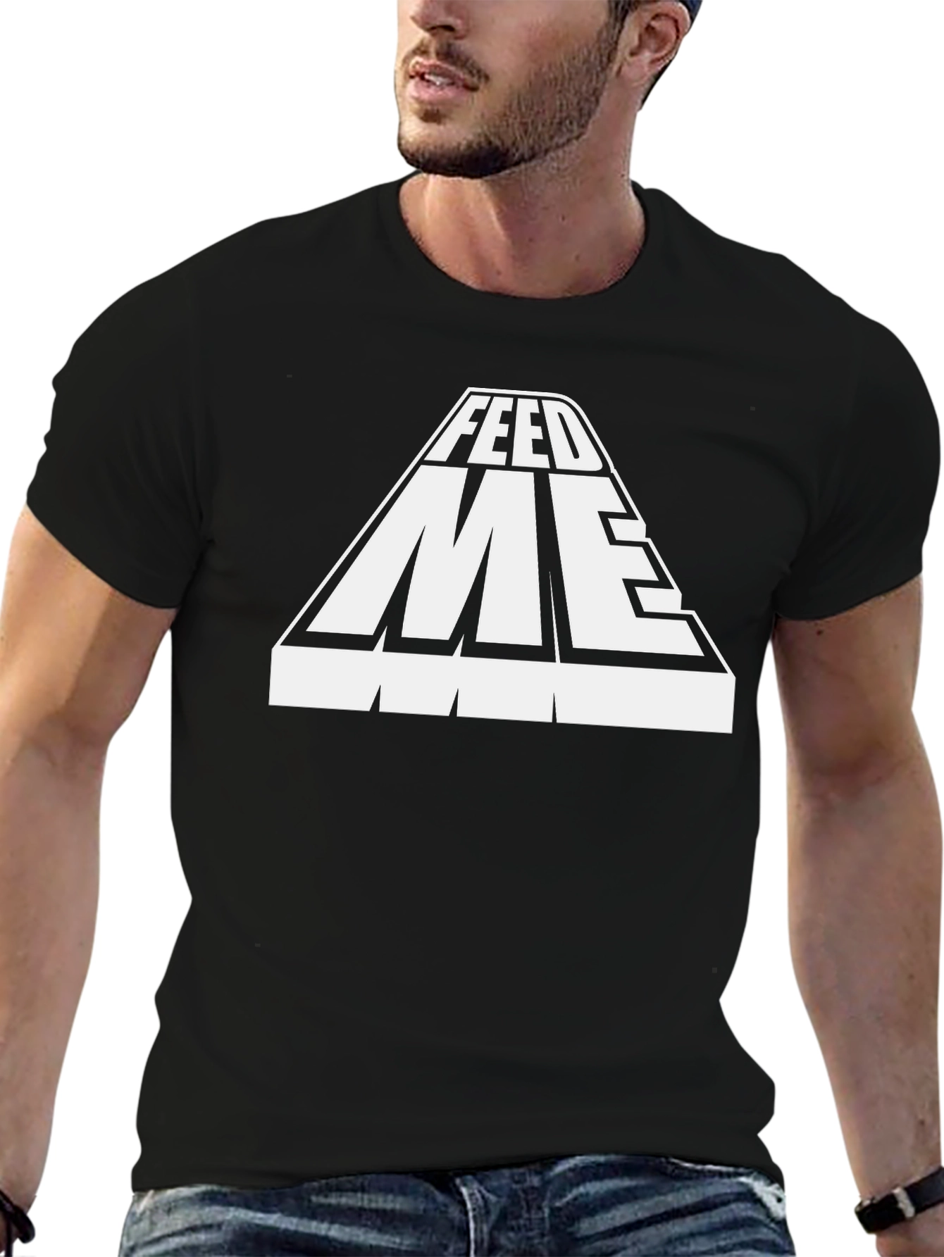 Feed Me Graphic Print Black T-Shirt