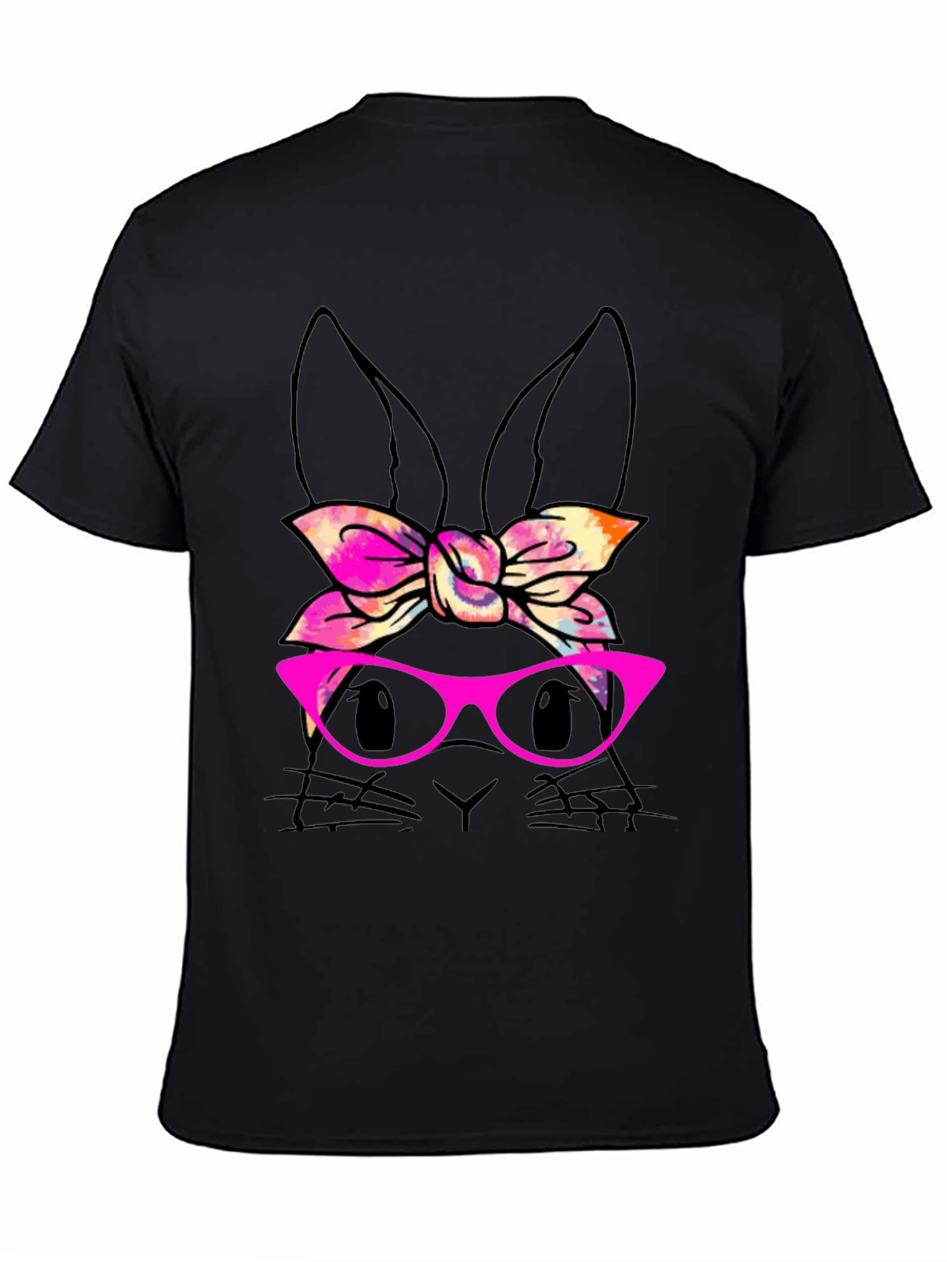 Bunny with Bow & Glasses Black T-Shirt