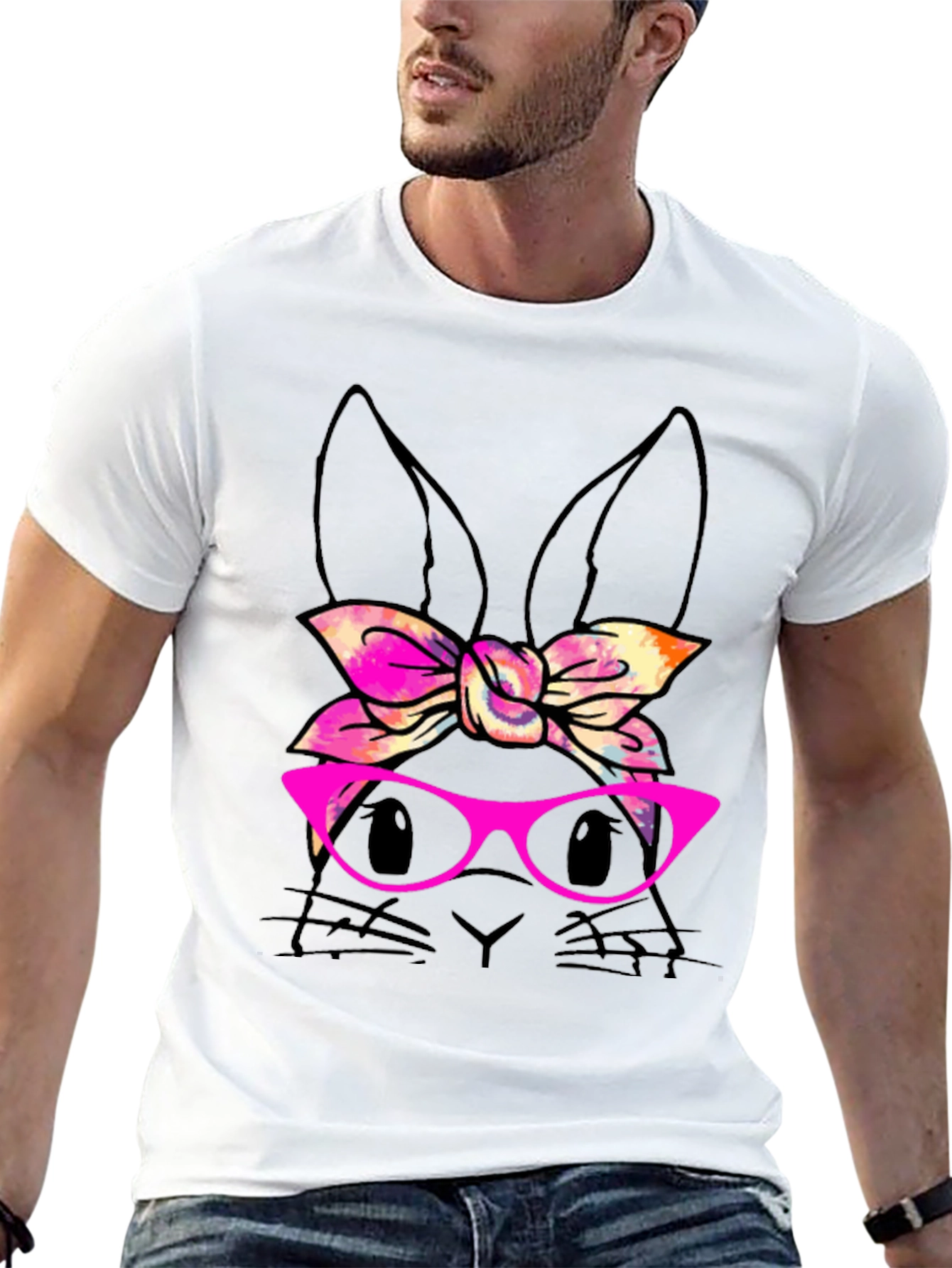 Bunny with Bow & Glasses Black T-Shirt