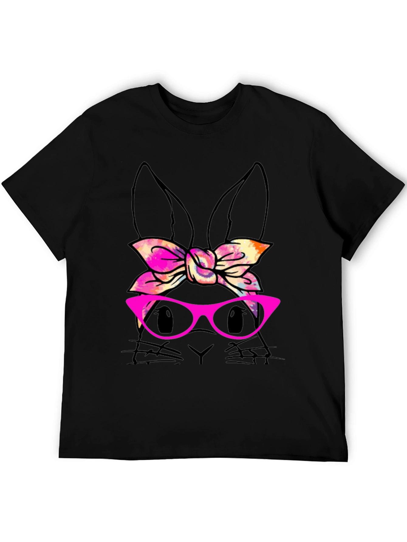 Bunny with Bow & Glasses Black T-Shirt