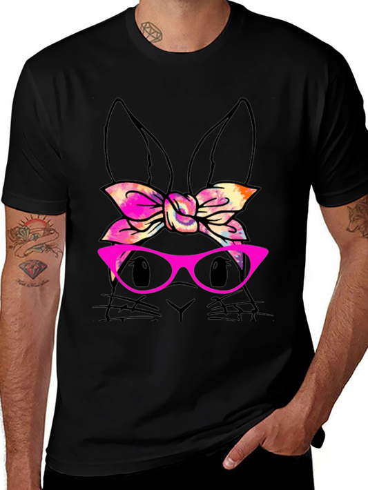 Bunny with Bow & Glasses Black T-Shirt