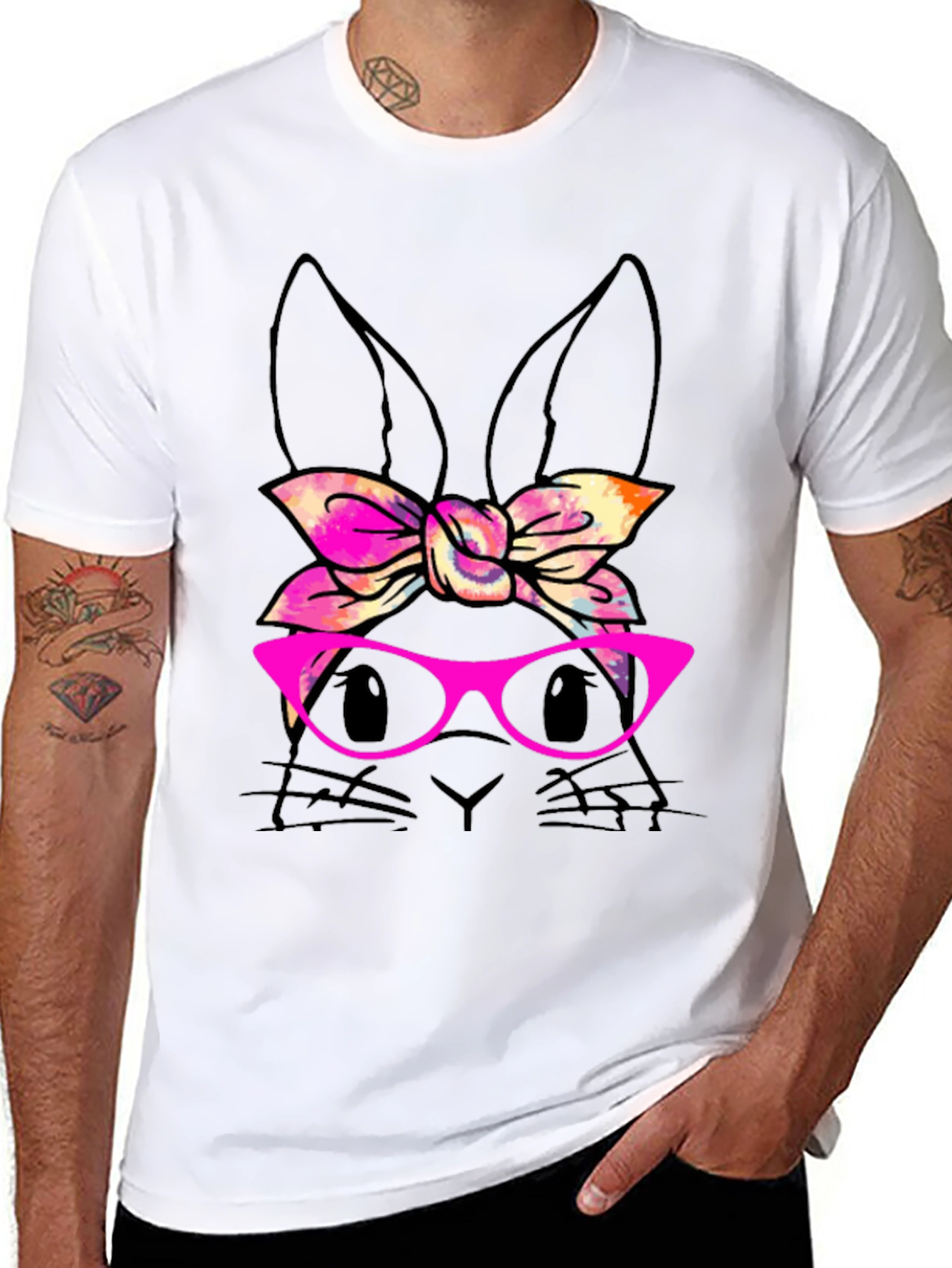 Bunny with Bow & Glasses Black T-Shirt