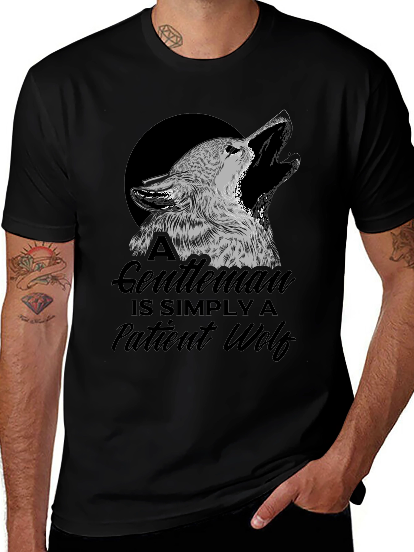 Gentleman Wolf Graphic T-Shirt - Black