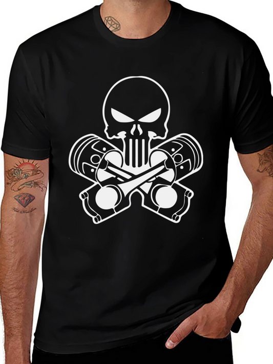 Skull & Pistons Graphic T-Shirt - Black Cotton Tee