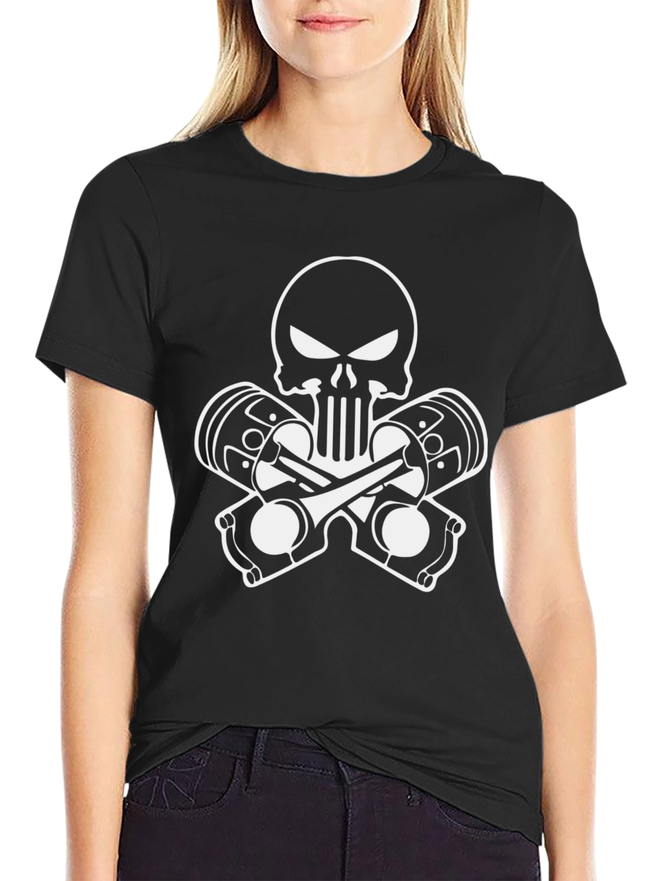 Skull & Pistons Graphic T-Shirt - Black Cotton Tee