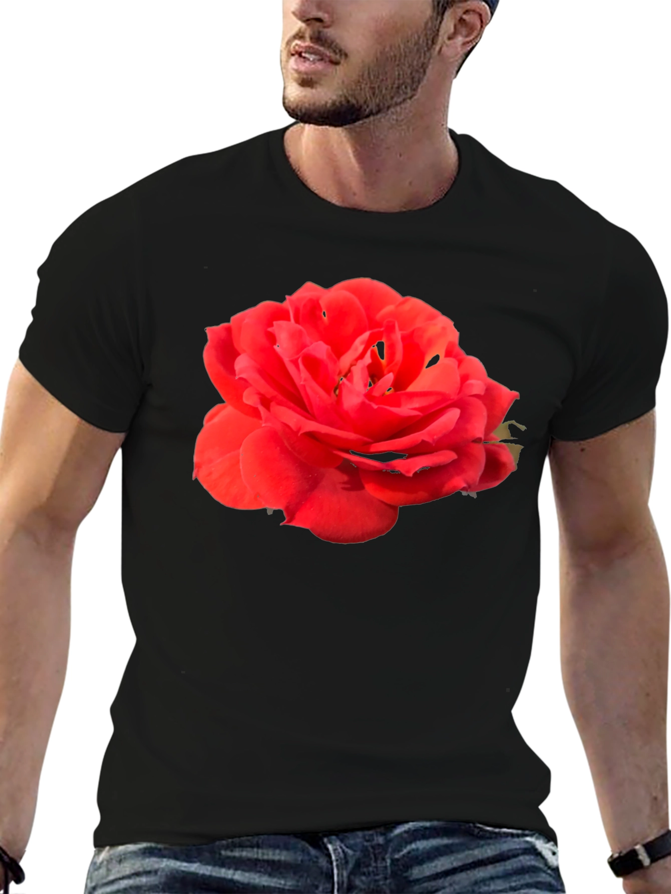 Red Rose Graphic Tee - Classic Black Cotton T-Shirt
